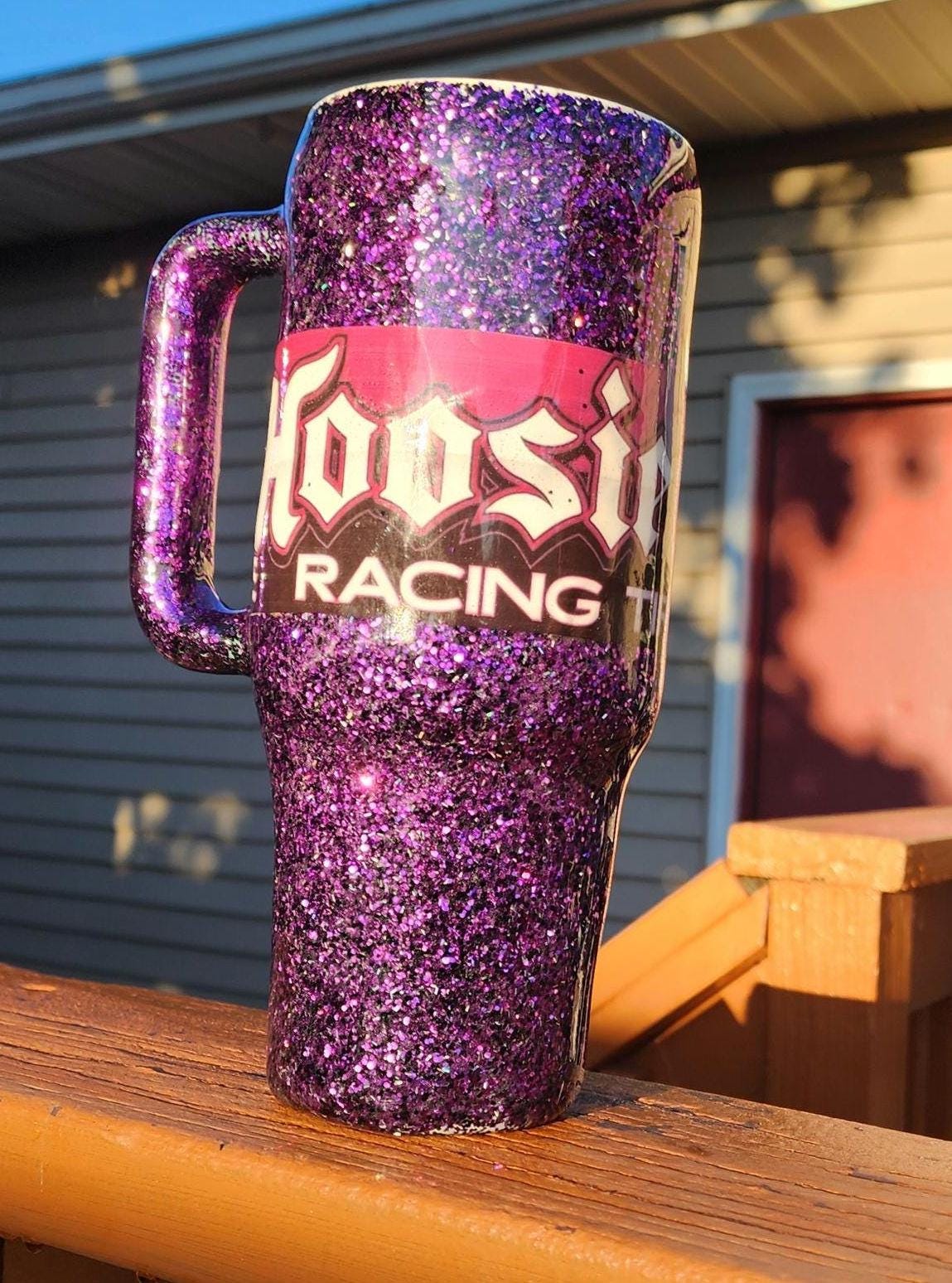 Hoosier Racing Tire Tumbler: Purple Glitter 40oz Drag Racing Cup - Thumbnail 3