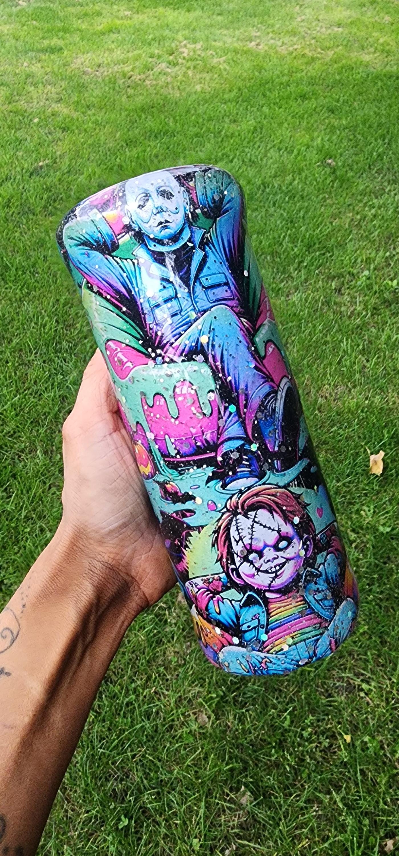 Neon Summerween Horror Epoxy Drip Tumbler – Spooky Glow-in-the-Dark Stainless Steel Cup, Creepy-Cute Movie-Inspired Drinkware - Thumbnail 6