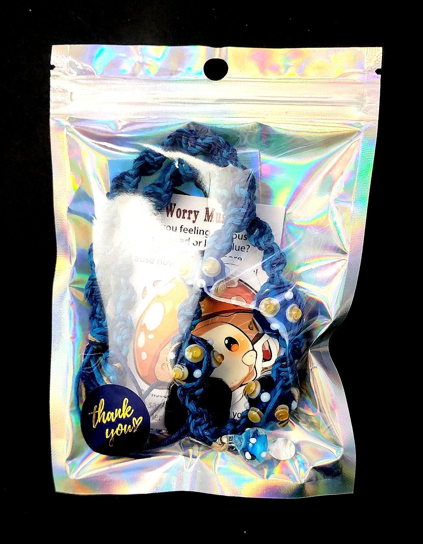 Handmade Blue Hemp Necklace: Glass Mushroom Bead - Thumbnail 5