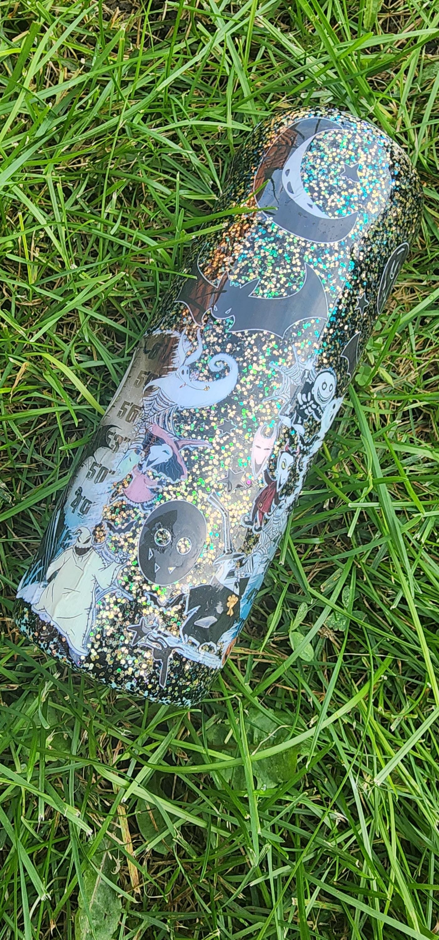 Jack & Sally Mugshot Tumbler: Spooky Glitter Nightmare Before Christmas Cup - Thumbnail 3