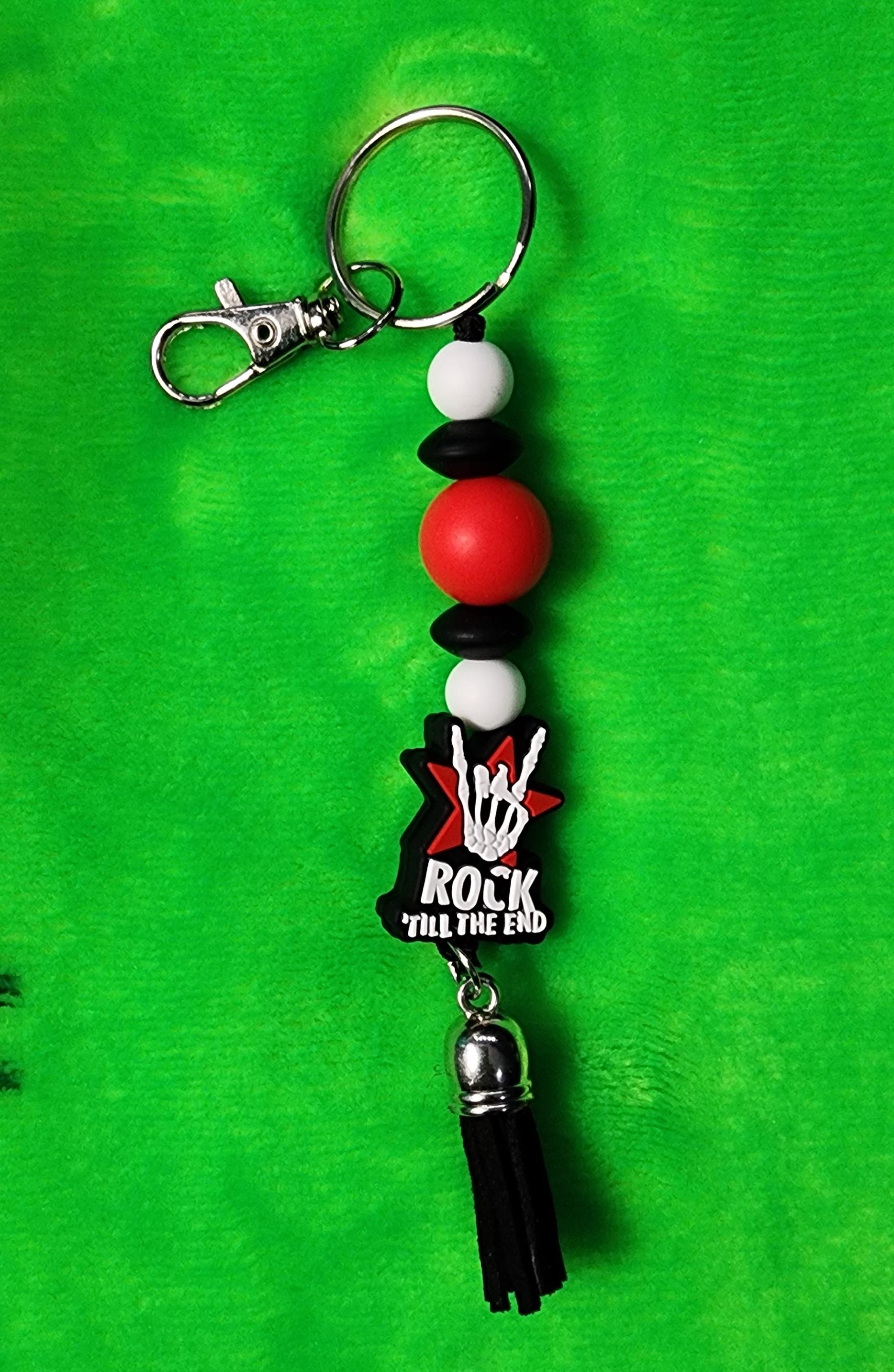 Edgy Beaded Punk Keychain: Rocker Hand Charm, Goth Bag Accessory, Rock Until The End - Thumbnail 5