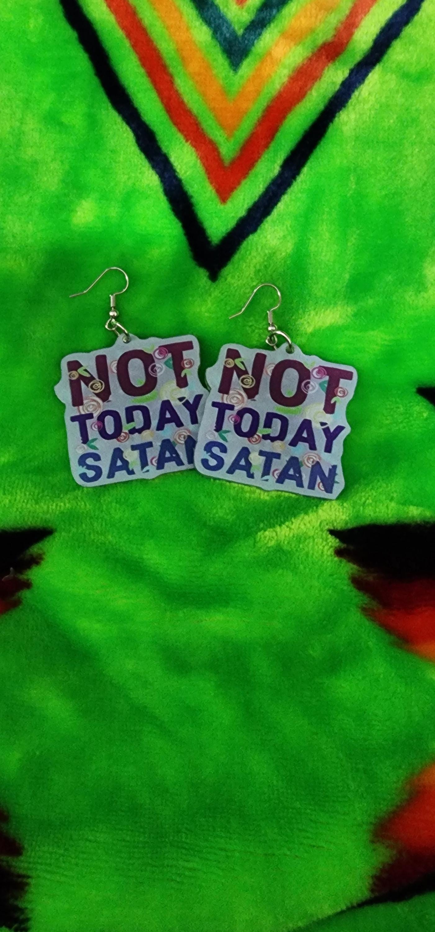 Not Today Satan Earrings: Handmade Gothic Witchy Jewelry - Thumbnail 5