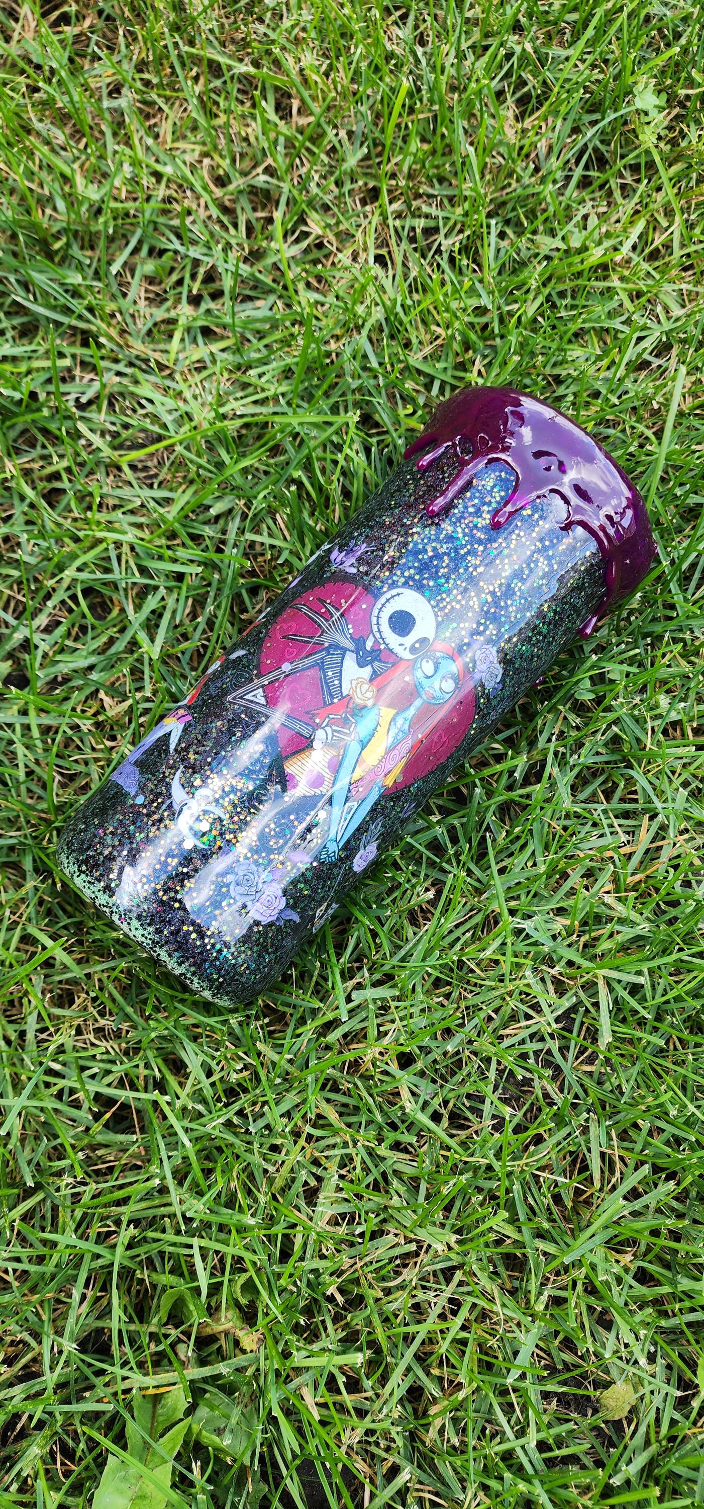 Jack & Sally Glitter Tumbler: Nightmare Before Christmas Inspired Stainless Steel Cup - Thumbnail 2
