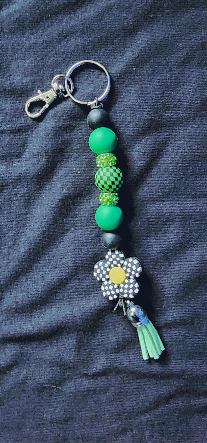 Keychain Racing Inspired Beaded Keychain with Checkered Flag - Weekends Are for Racing Gift for Car Lovers - Thumbnail 2