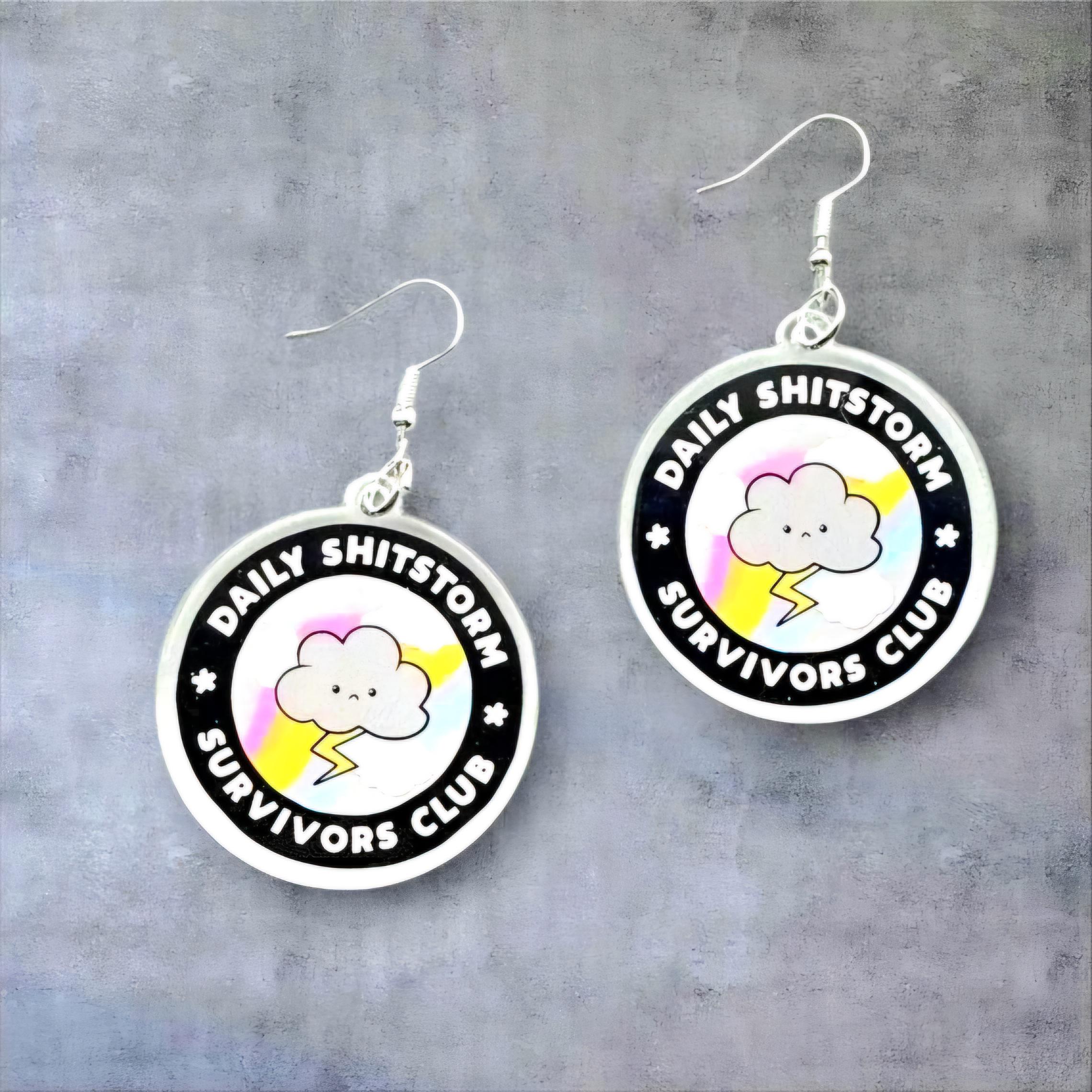 Funny Acrylic Cloud & Lightning Bolt Earrings: Sassy Shitstorm Survivor Jewelry - Thumbnail 5