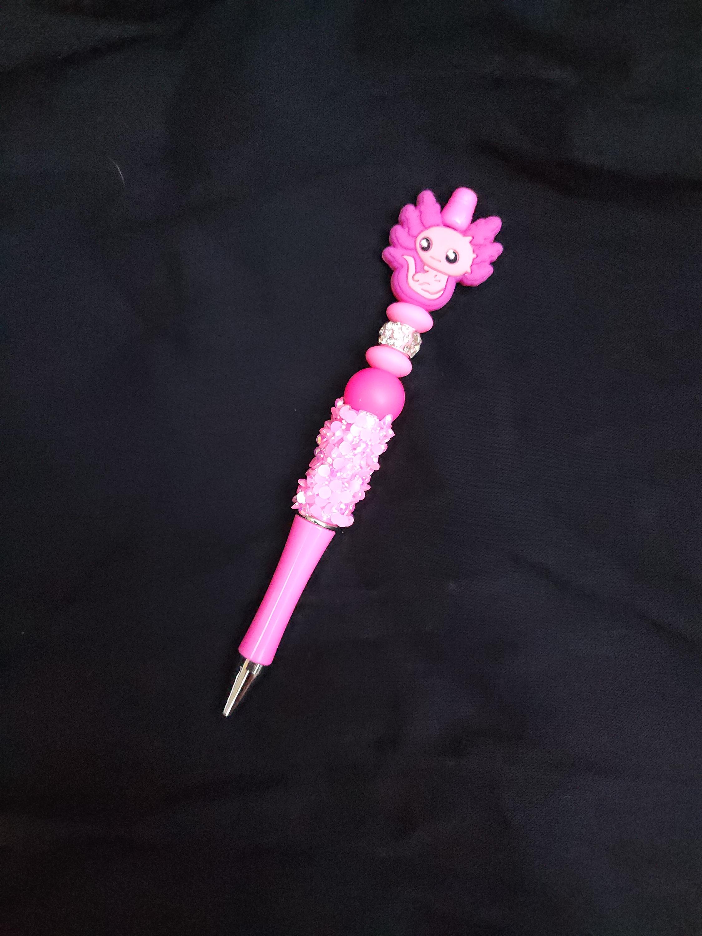 Sparkly Axolotl Beaded Pen: Kawaii School Stationery - Thumbnail 4