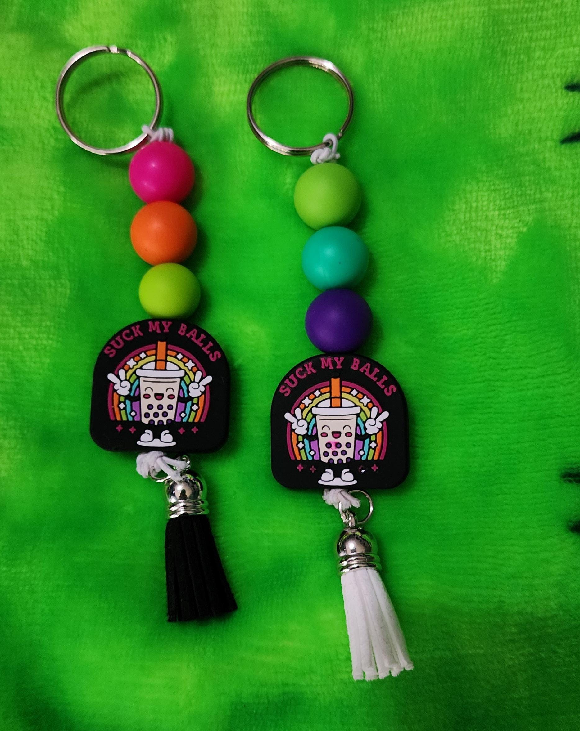 Colorful “Suck My Balls” Beaded Keychain – Bold & Sassy Handmade Bag Charm, Funny Statement Accessory, Quirky Gift for Friends with Humor - Thumbnail 3