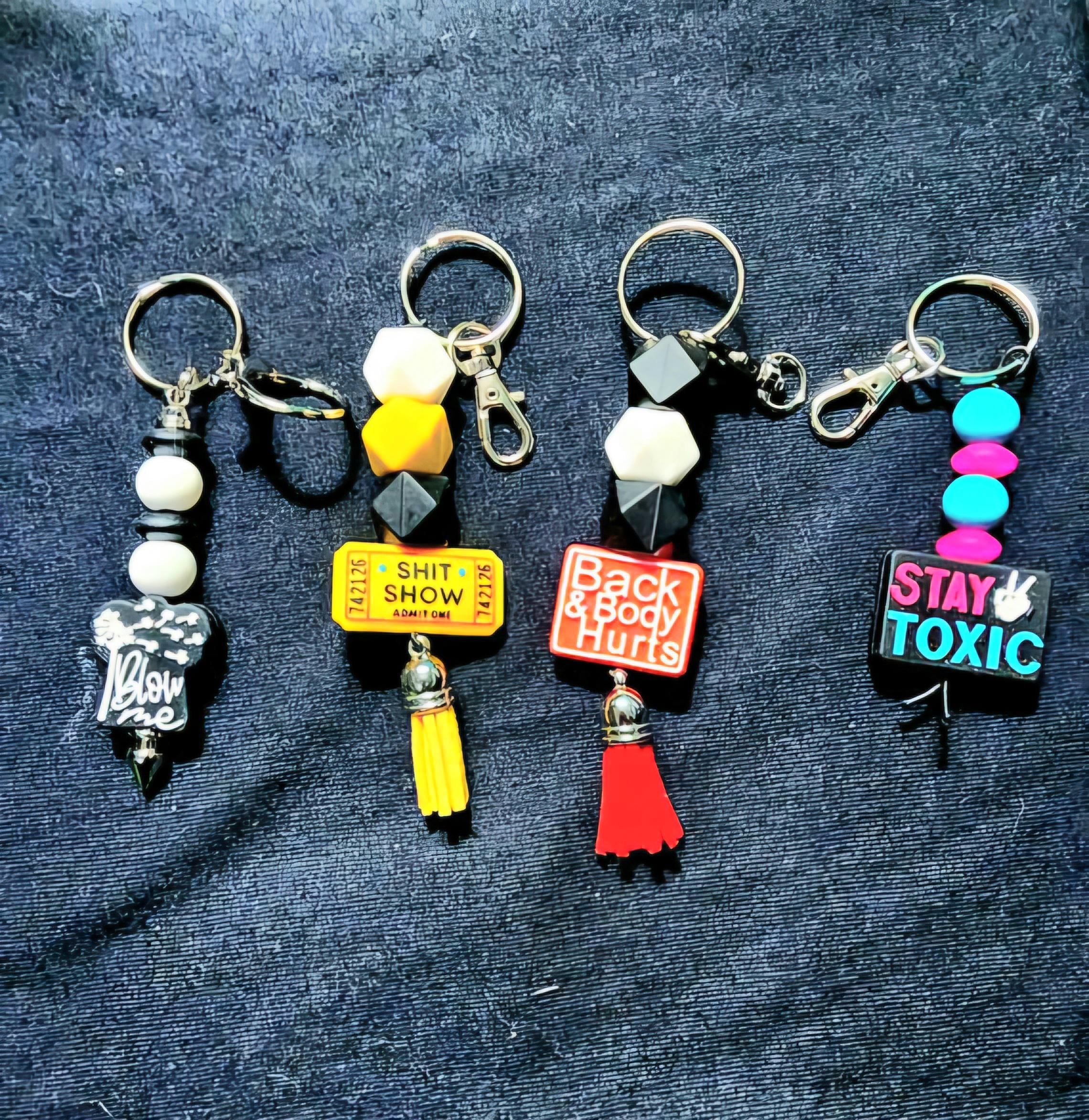 Humorous Beaded Keychain: Novelty Keyring