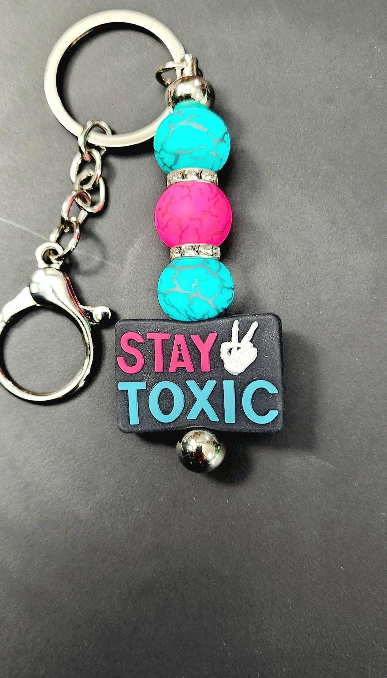 Beaded Keychain Stay Toxic Trendy Handmade Gift Colorful Beads Charm Key Ring Accessory for Women Men