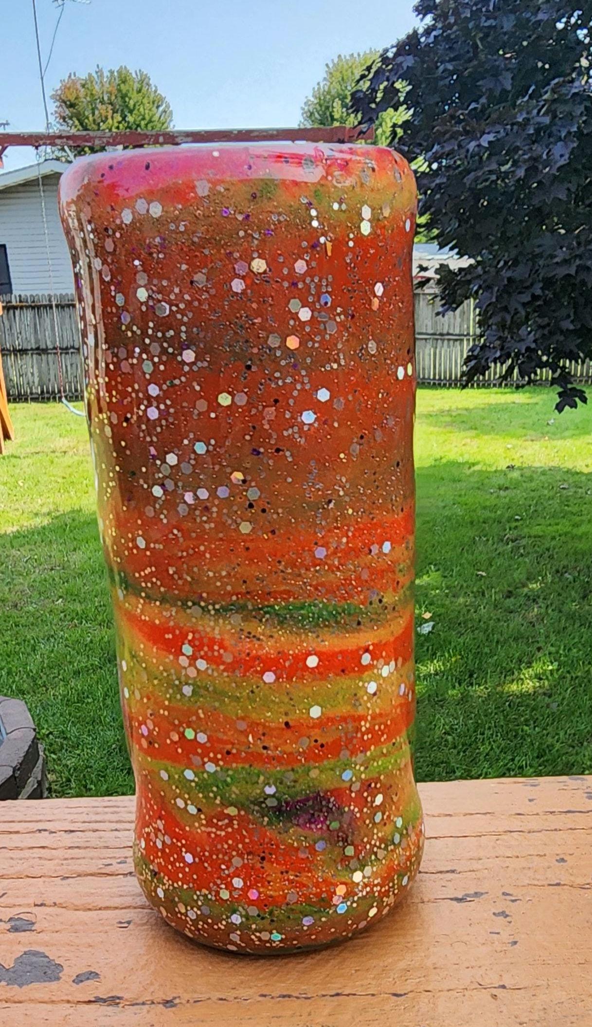 Tie-Dye Attitude Cup – Orange, Pink & Green Glitter Epoxy Tumbler | ‘Fuck Off’ Custom Drinkware - Thumbnail 5