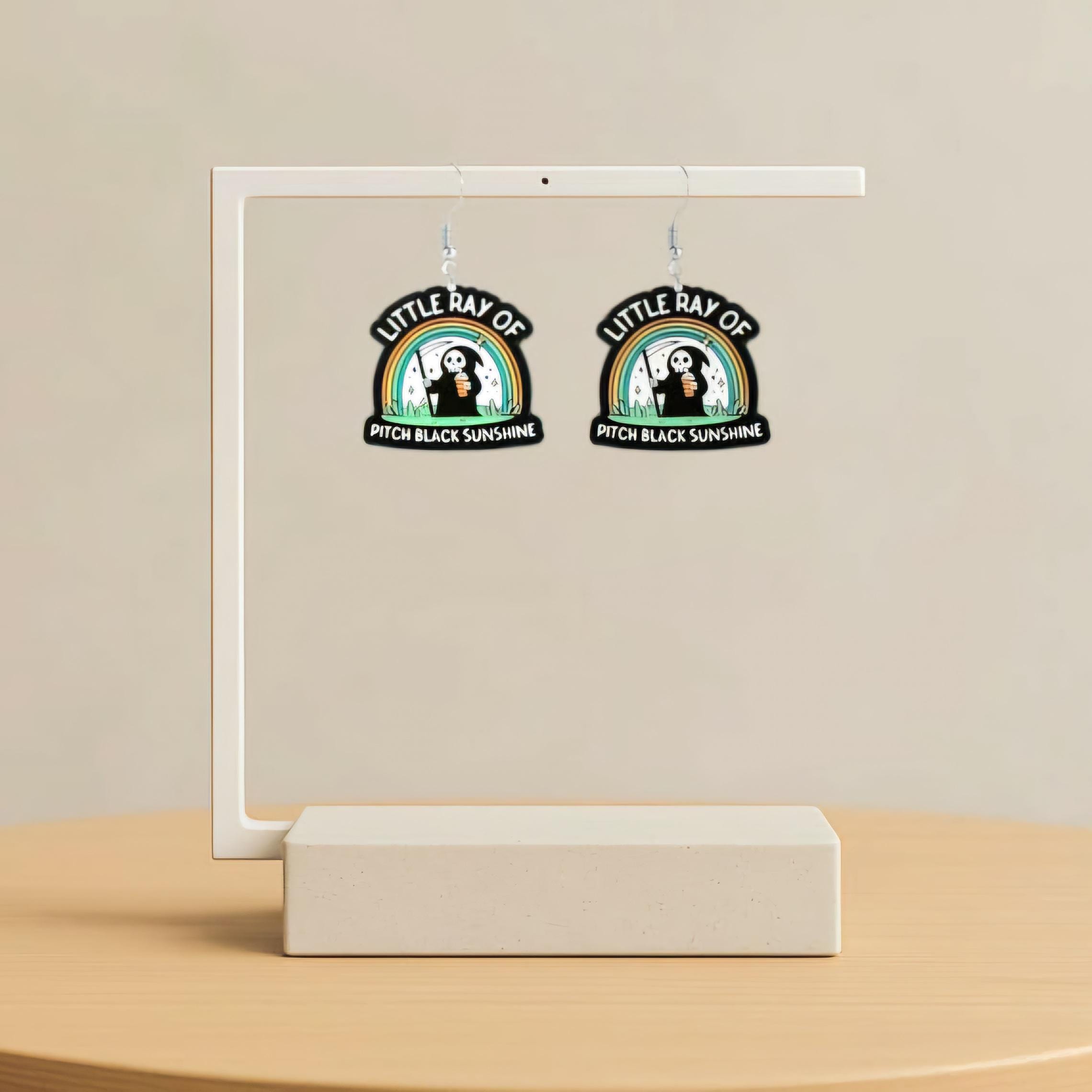 Rainbow Grim Reaper Earrings: Acrylic Dangles, Stainless Steel Hooks - Thumbnail 6