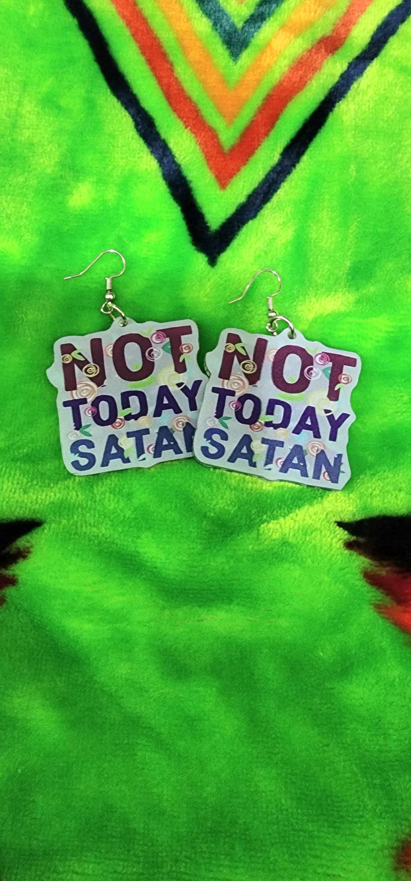 Not Today Satan Earrings: Handmade Gothic Witchy Jewelry - Thumbnail 2
