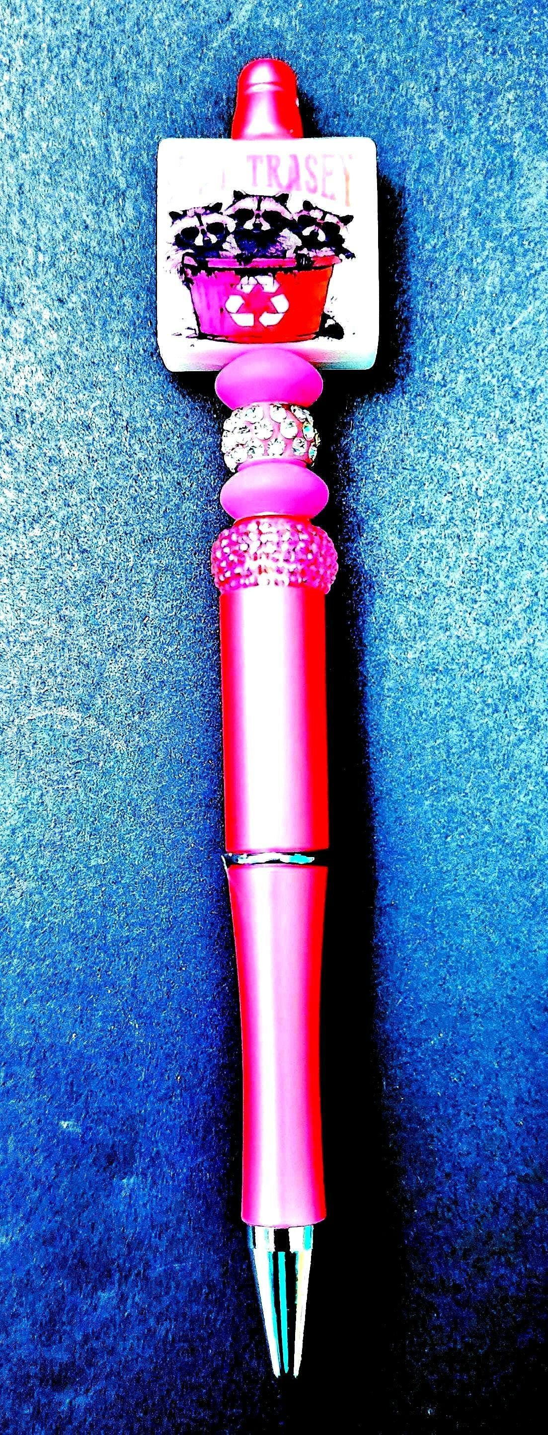 Beaded Pen: Stay Trashy Raccoon Design, Extra Ink - Thumbnail 5