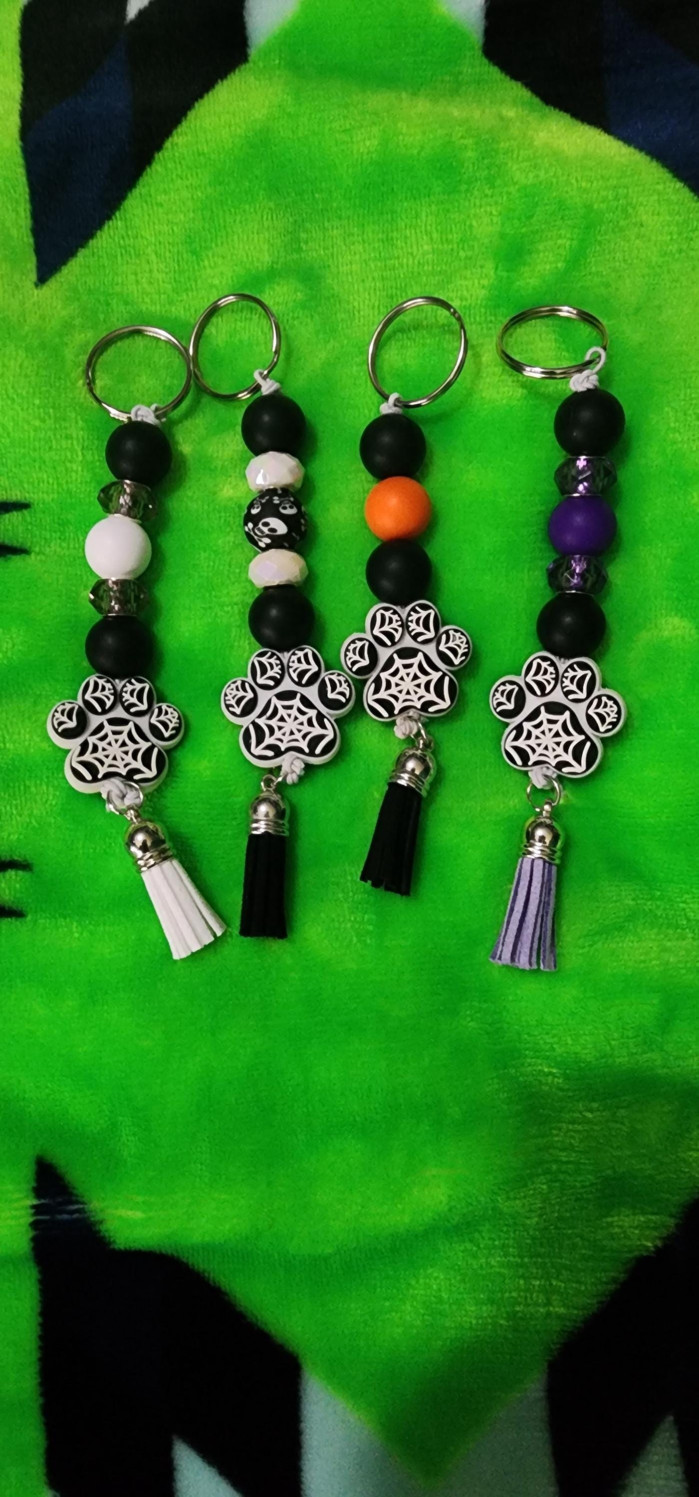 Halloween Paw Print Keychain & Pen Set: Spooky Spider Web Charm