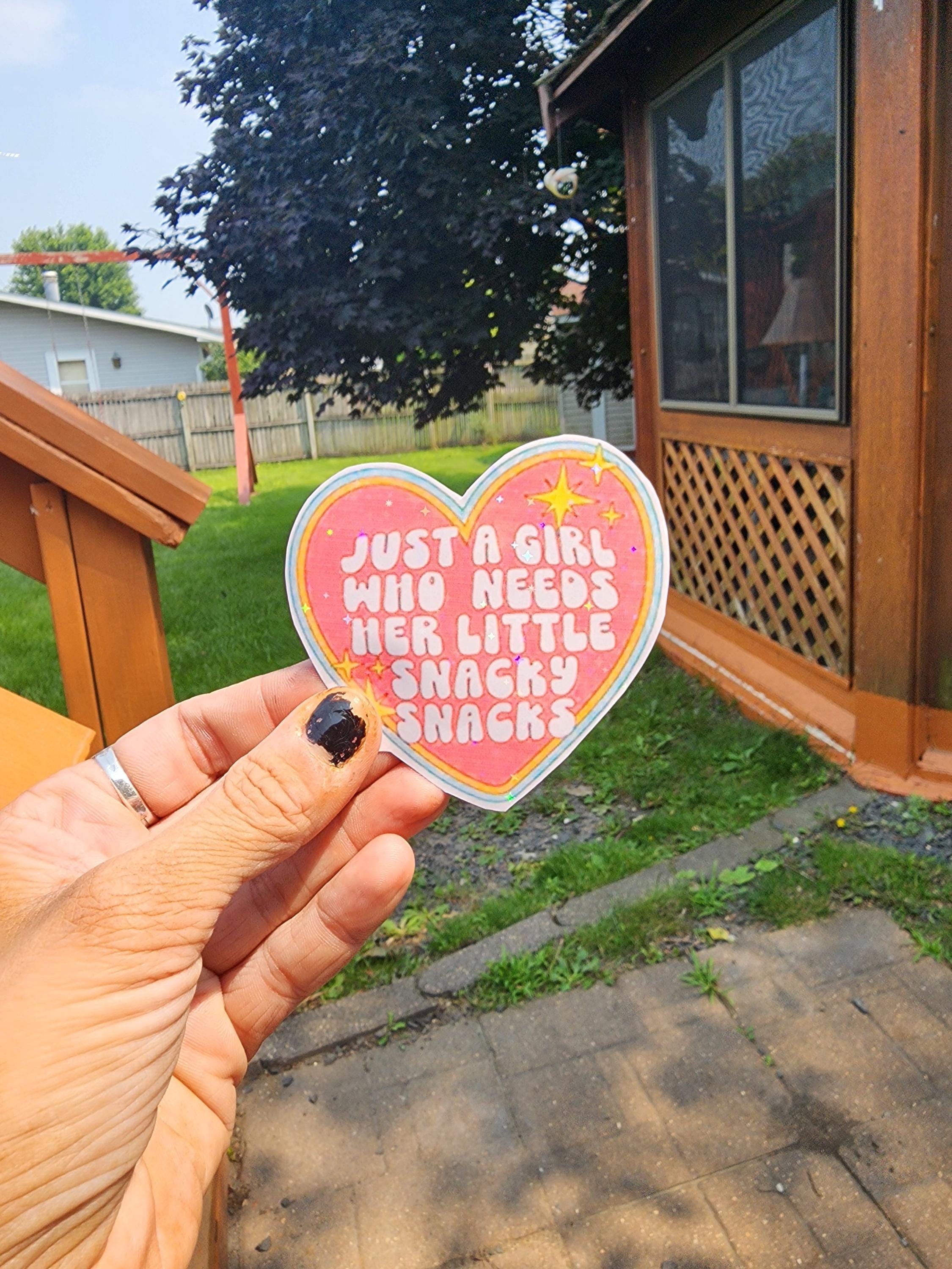 Just a Girl Who Needs Her Little Snacky Snacks – Heart Vinyl Sticker for Foodie Queens - Thumbnail 2