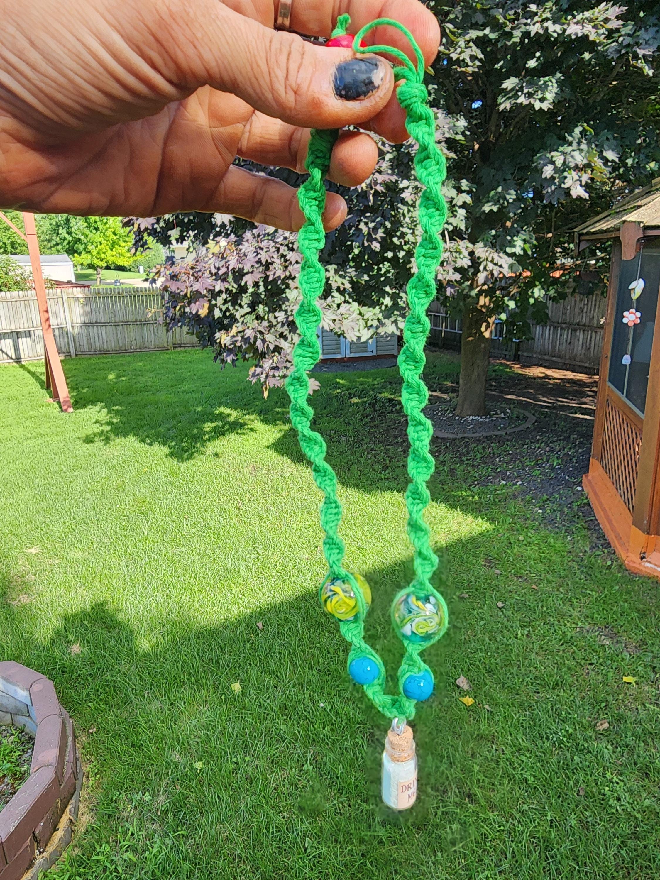 Handmade Green Hemp Necklace: Drink Me Glass Bead - Thumbnail 7
