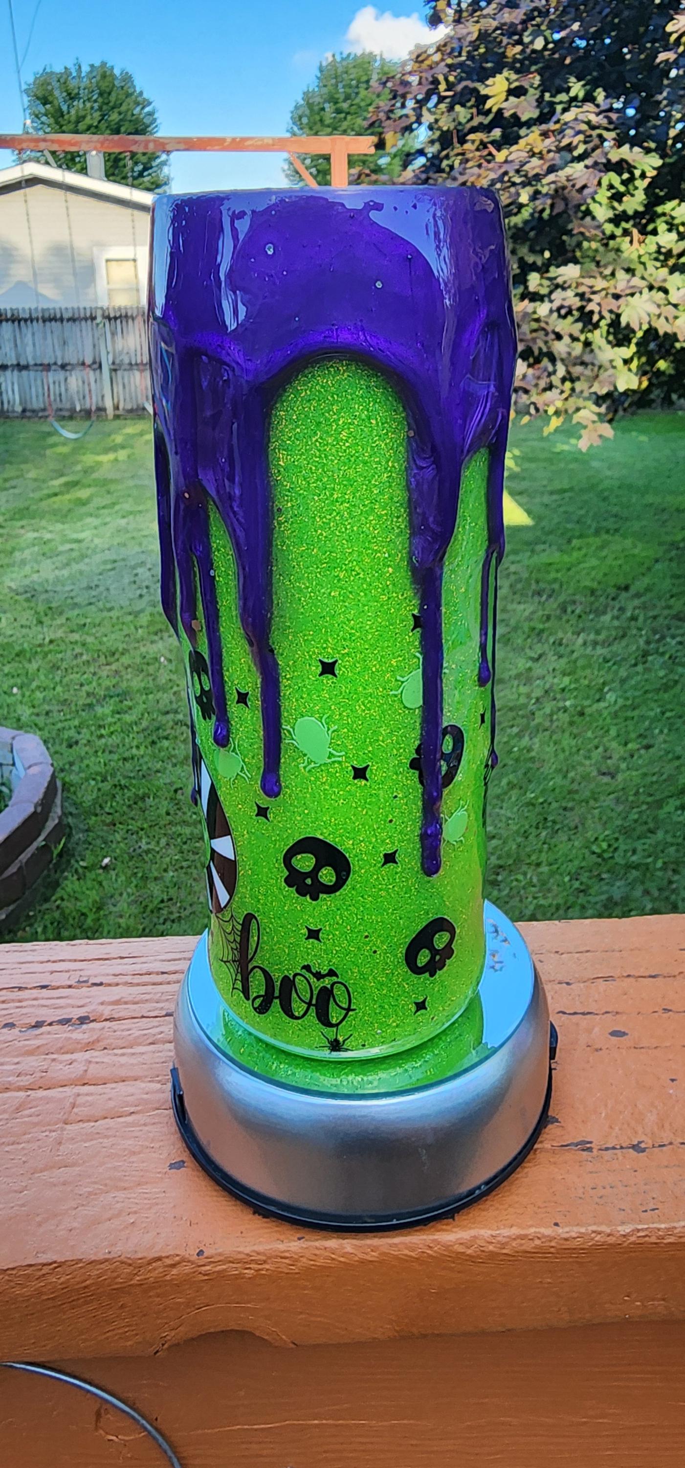 Beetlejuice Epoxy Drip Tumbler – Neon Green & Purple Creepy Cute Horror Cup | Handmade Halloween Drinkware and Spooky Movie Fan Gift - Thumbnail 7