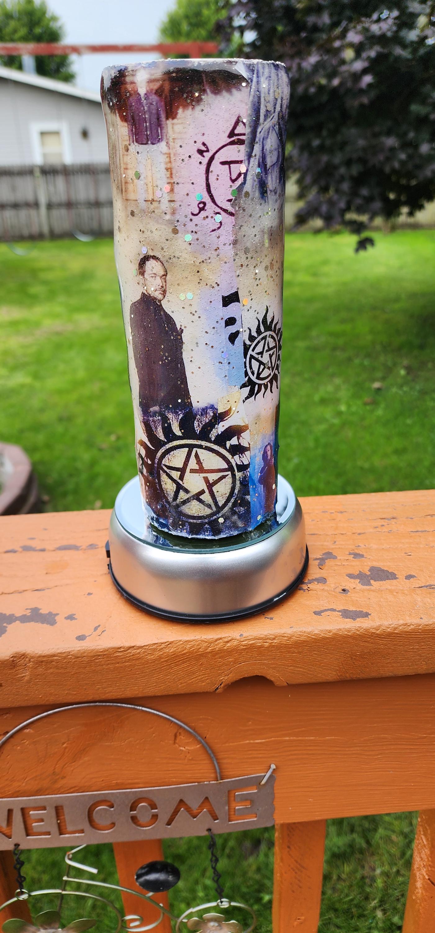 Supernatural Glitter Epoxy Tumbler: Handmade TV Show Fan Gift - Thumbnail 5