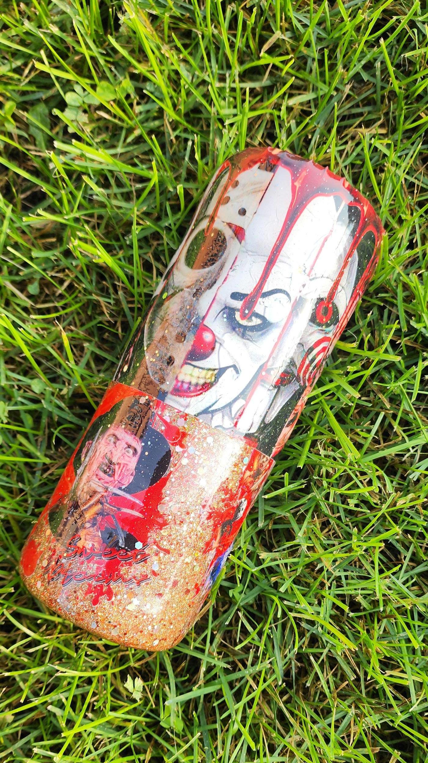 Horror Movie Tumbler: Glittery Slasher Film Stainless Steel Cup - Thumbnail 2