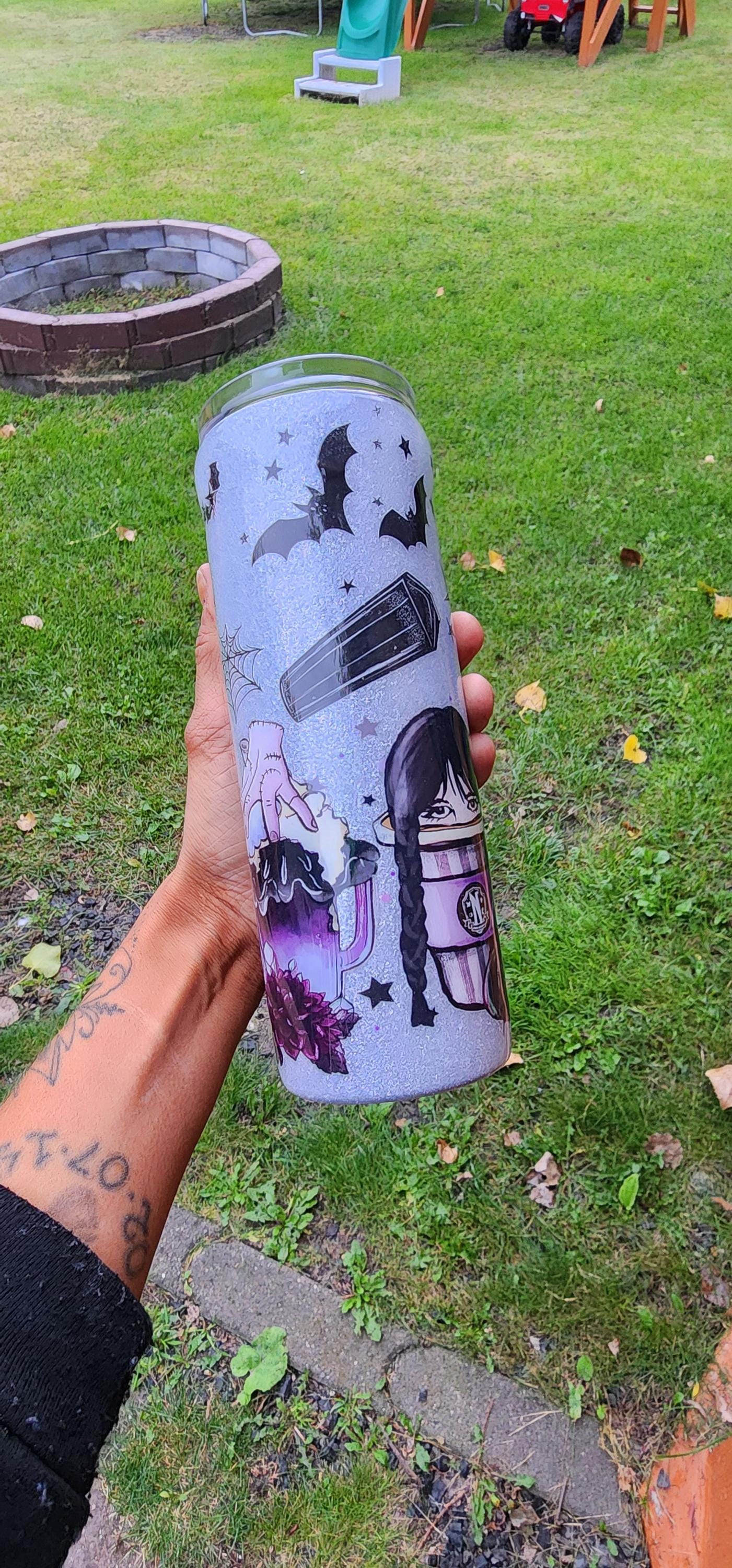 Wednesday Addams Glitter Tumbler – Dark Goth Coffee Mug, Spooky Sassy Halloween Cup - Thumbnail 4