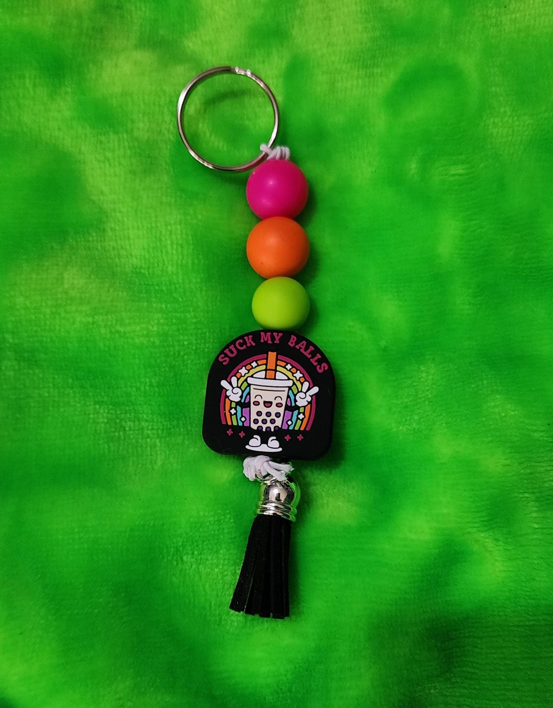 Colorful “Suck My Balls” Beaded Keychain – Bold & Sassy Handmade Bag Charm, Funny Statement Accessory, Quirky Gift for Friends with Humor - Thumbnail 2