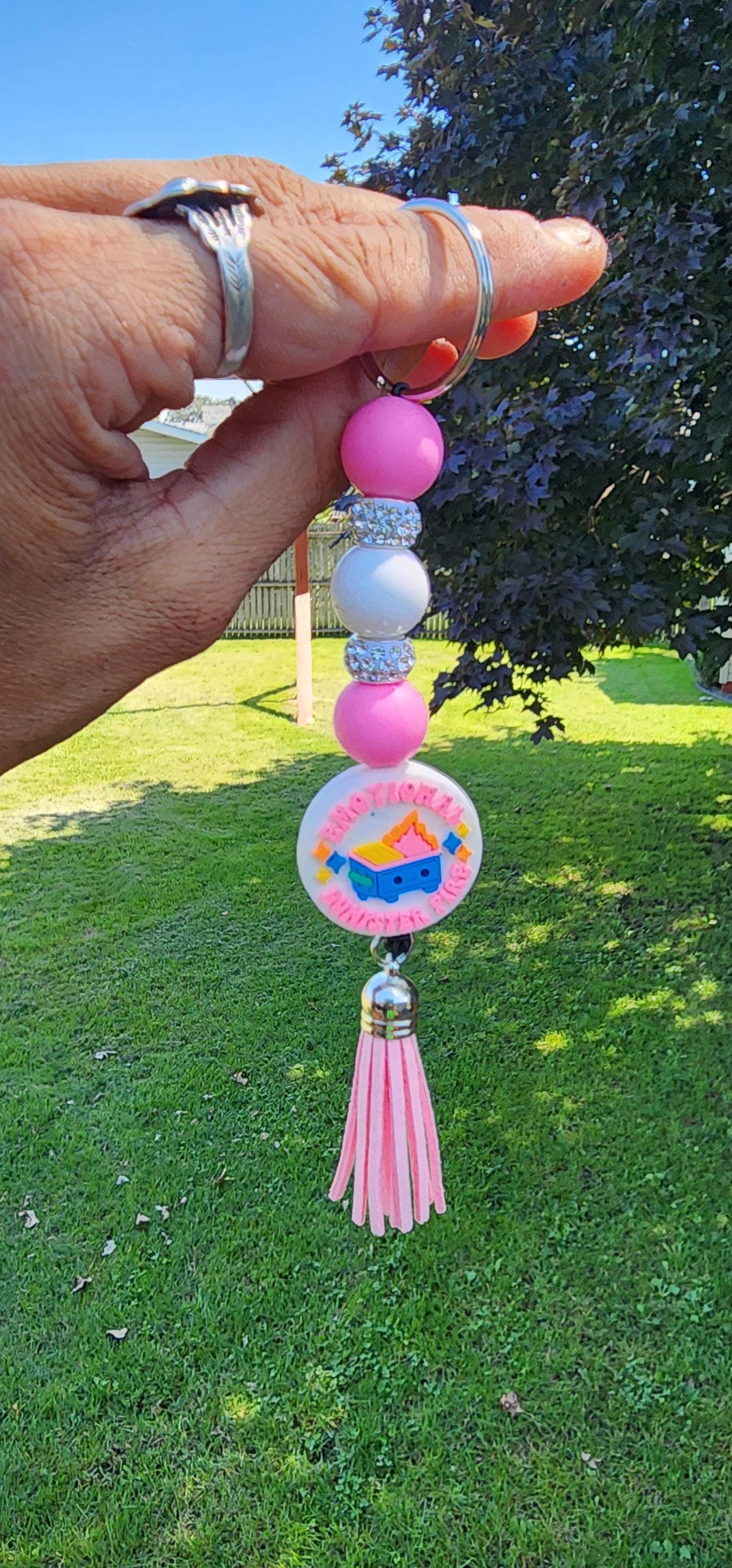 Emotional Dumpster Fire Beaded Keychain: Sarcastic Handmade Accessory - Thumbnail 5