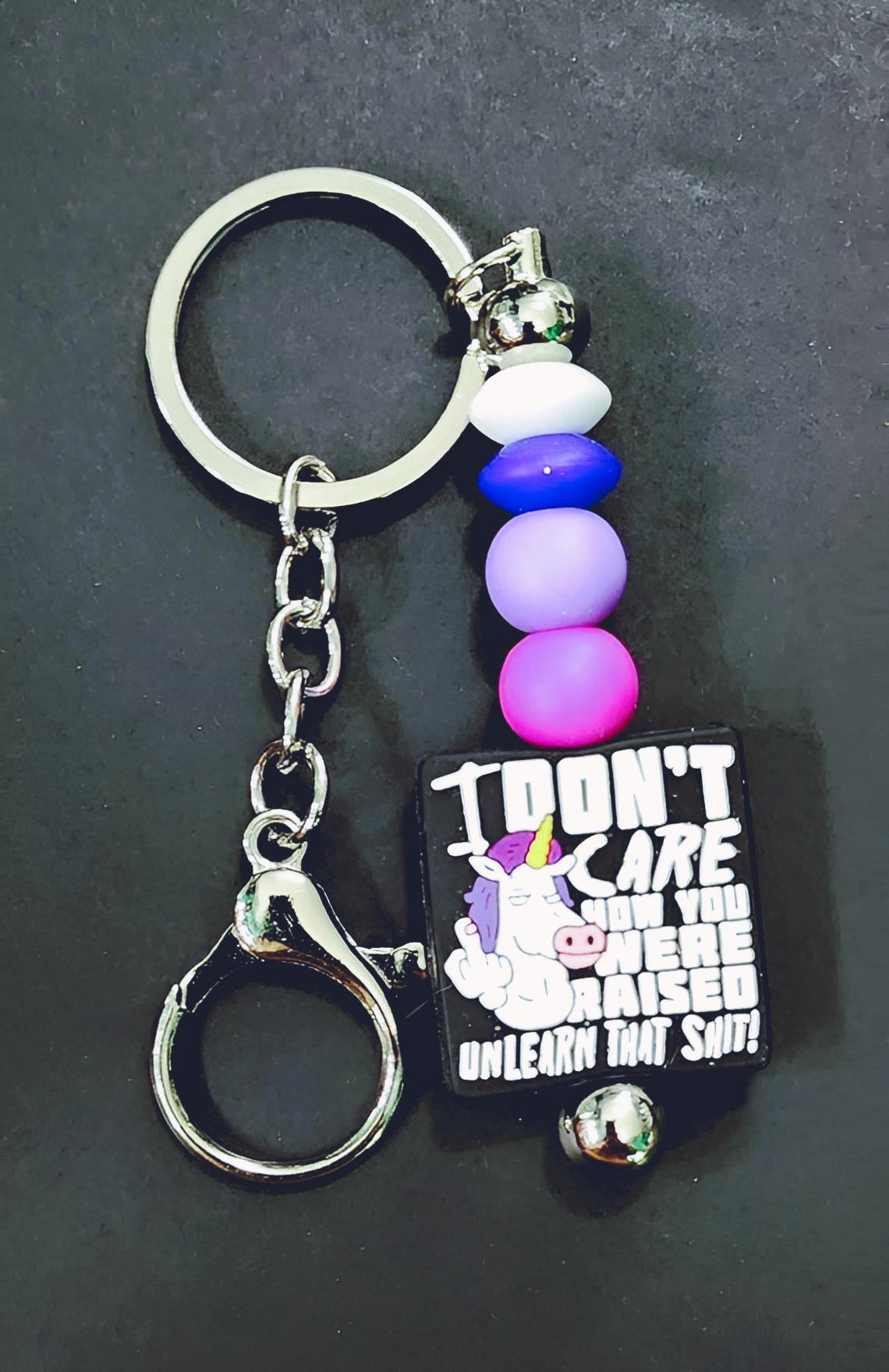 Handmade 'I Don't Care' Unicorn Keychain - Thumbnail 4