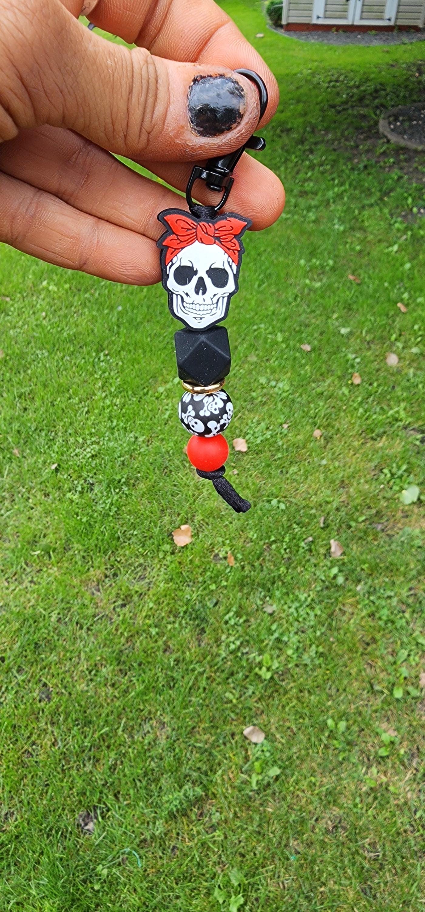 Handmade Skull Keychain: Bandana Charm - Thumbnail 3