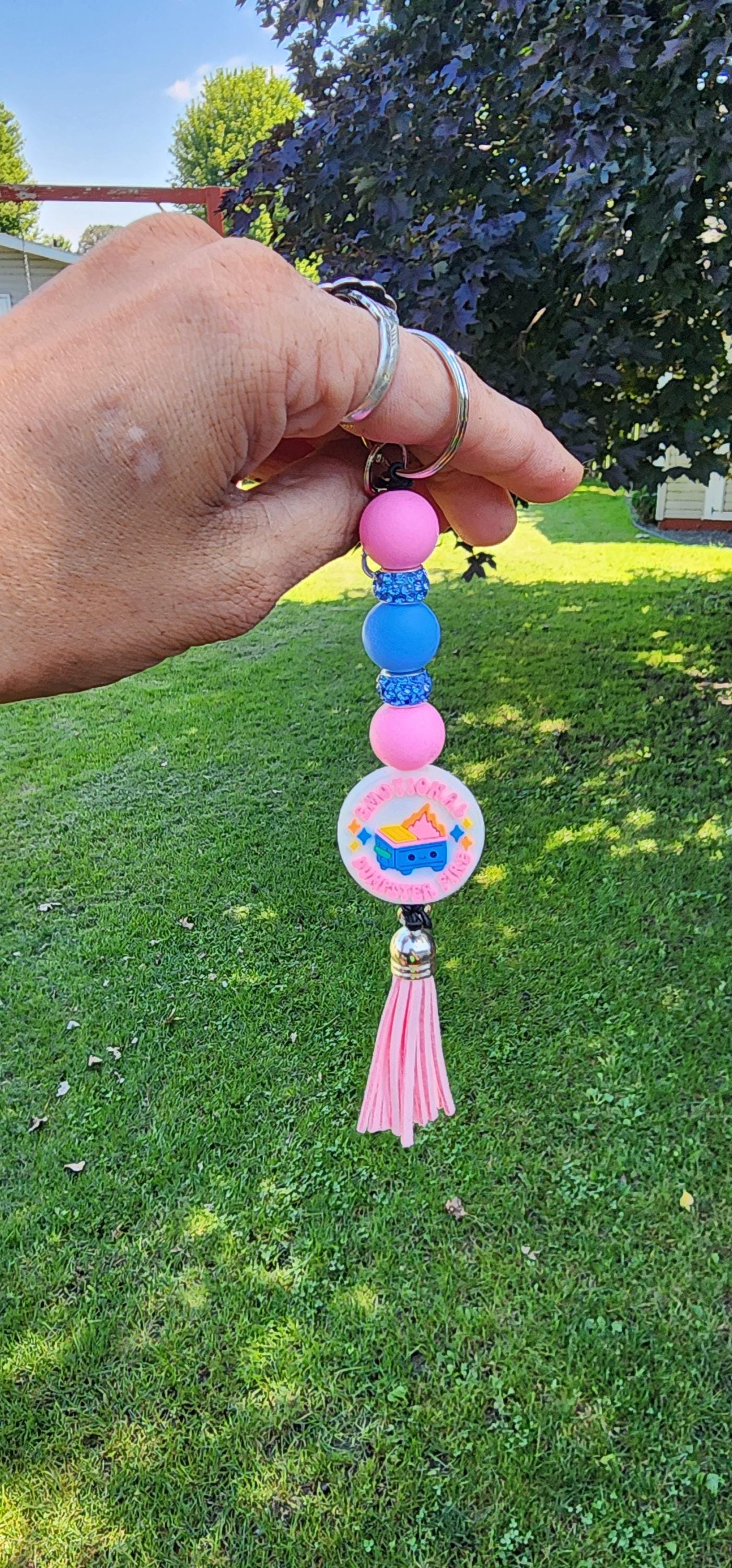 Emotional Dumpster Fire Beaded Keychain: Sarcastic Handmade Accessory - Thumbnail 3