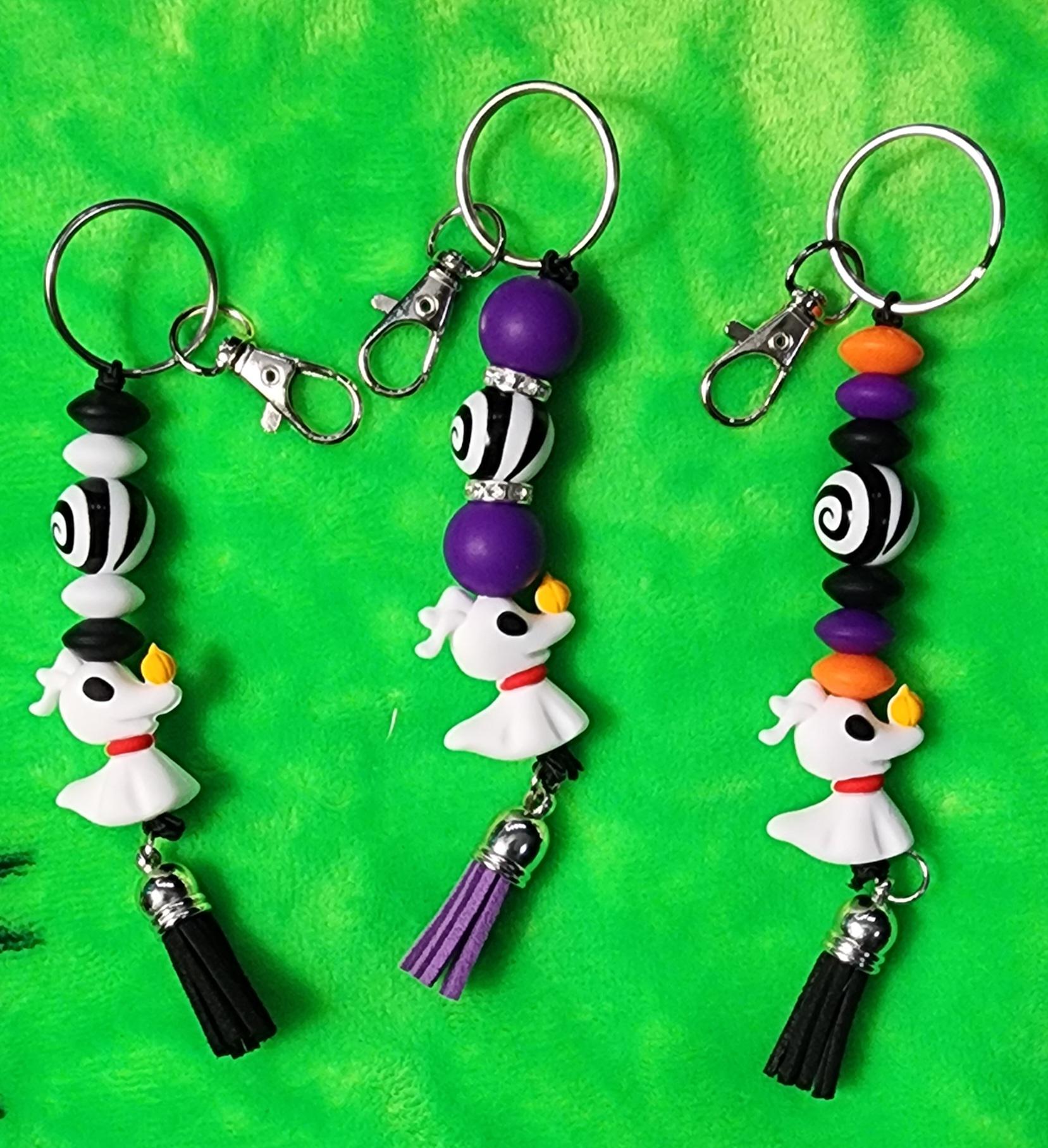 Zero Nightmare Before Christmas Keychain: Ghost Dog Beaded Bag Charm