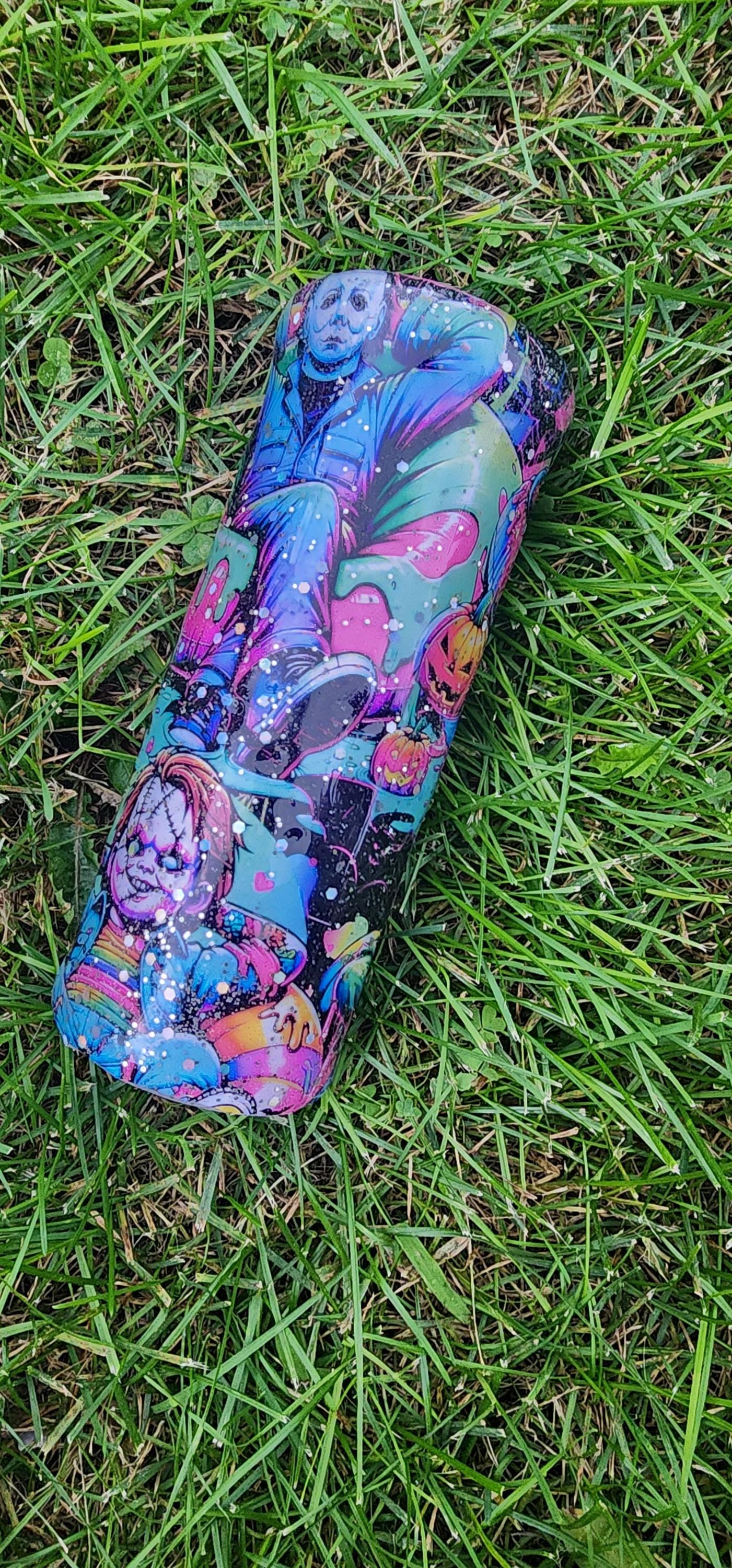 Neon Summerween Horror Epoxy Drip Tumbler – Spooky Glow-in-the-Dark Stainless Steel Cup, Creepy-Cute Movie-Inspired Drinkware - Thumbnail 2