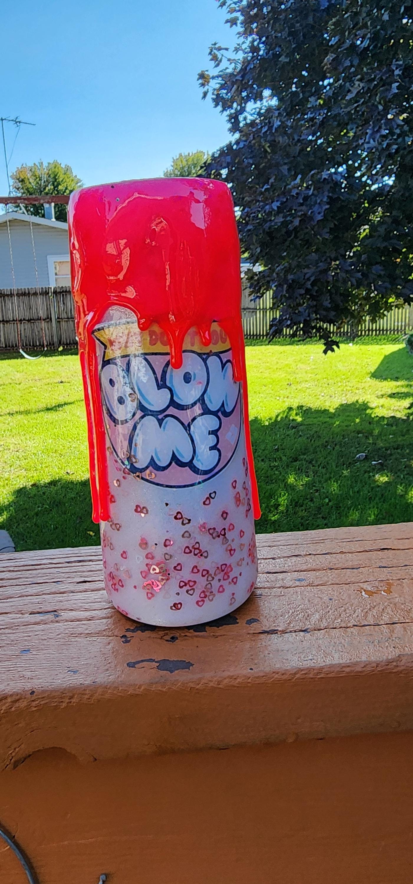 Funny Bubble Gum Wrapper Tumbler: Hot Pink Glitter Drip Epoxy Cup - Thumbnail 3