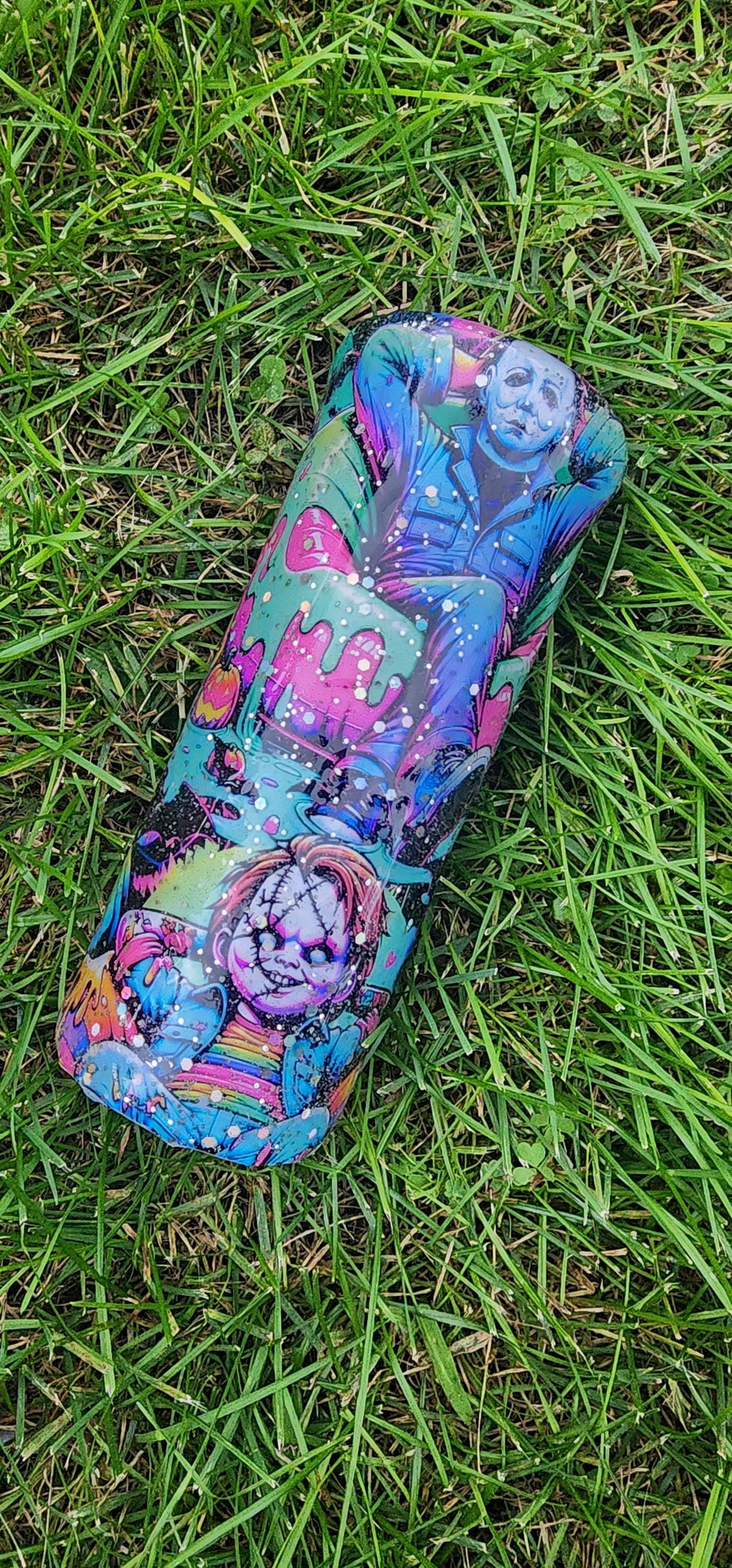 Neon Summerween Horror Epoxy Drip Tumbler – Spooky Glow-in-the-Dark Stainless Steel Cup, Creepy-Cute Movie-Inspired Drinkware - Thumbnail 3