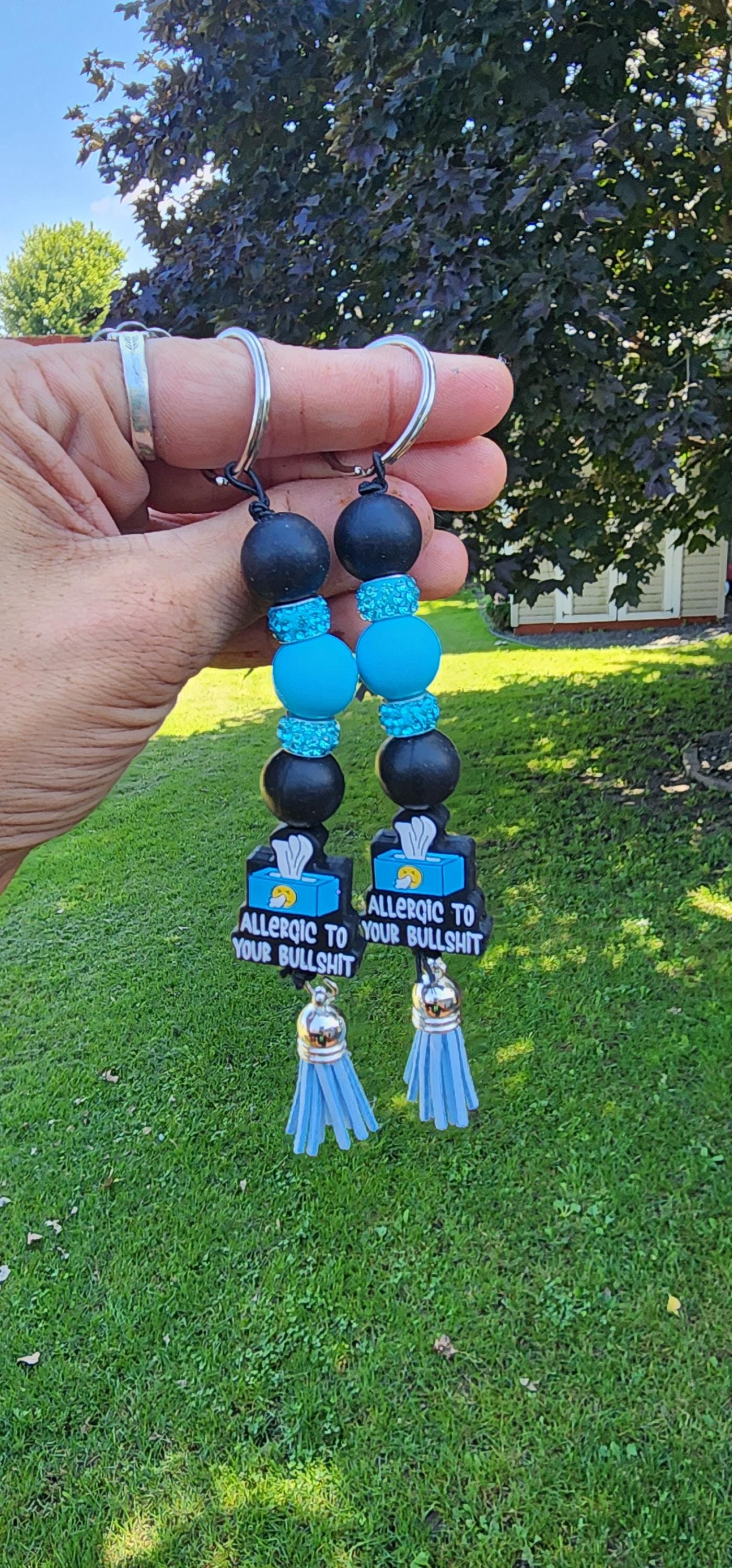 Kleenex Box “Allergic to Your Bullshit” Beaded Keychain – Funny Handmade Gift, Sassy Purse Charm, Statement keychain - Thumbnail 3