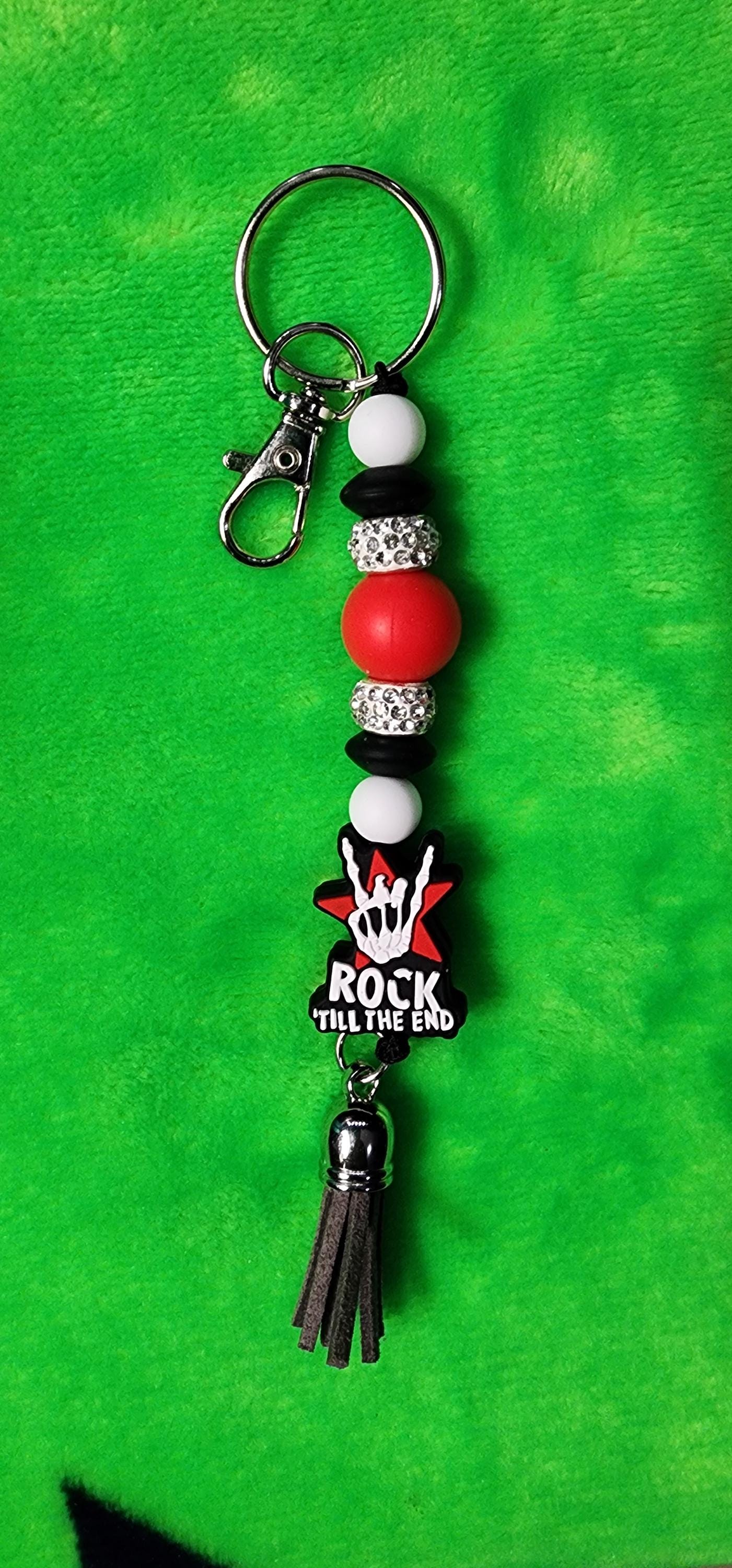 Edgy Beaded Punk Keychain: Rocker Hand Charm, Goth Bag Accessory, Rock Until The End - Thumbnail 6