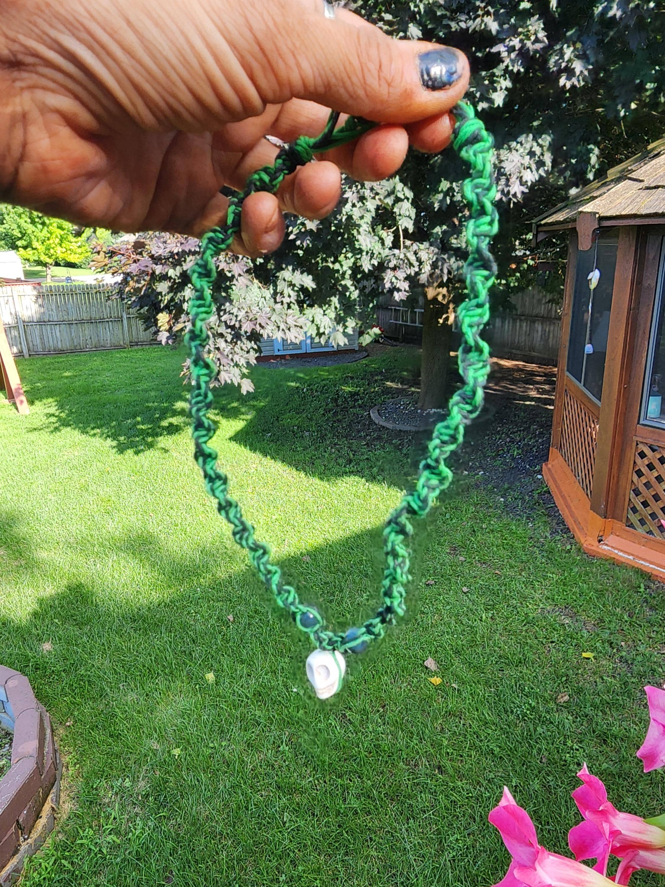 Handmade Green Hemp Skull Necklace - Thumbnail 7