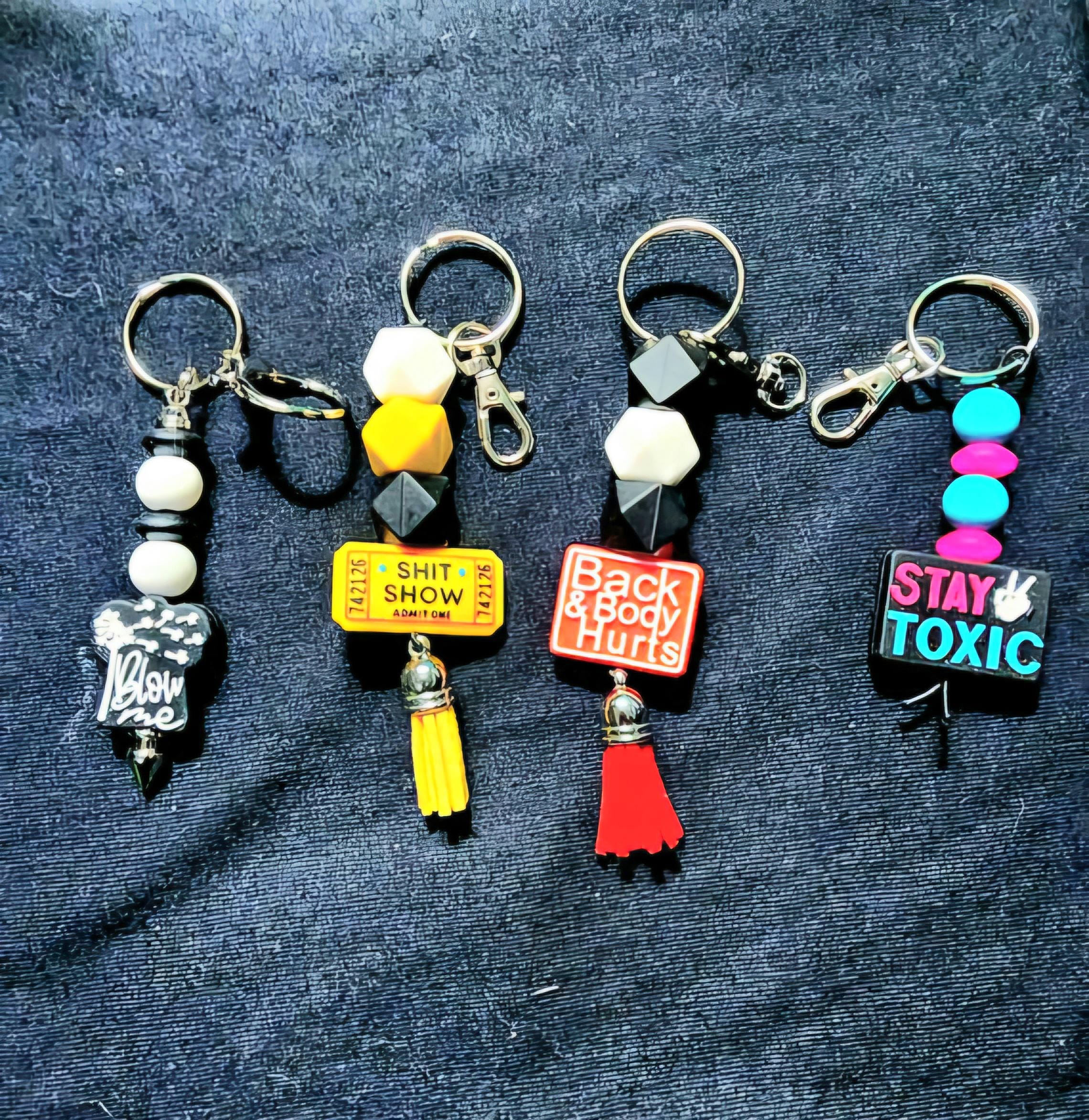 Humorous Beaded Keychain: Novelty Keyring - Thumbnail 4
