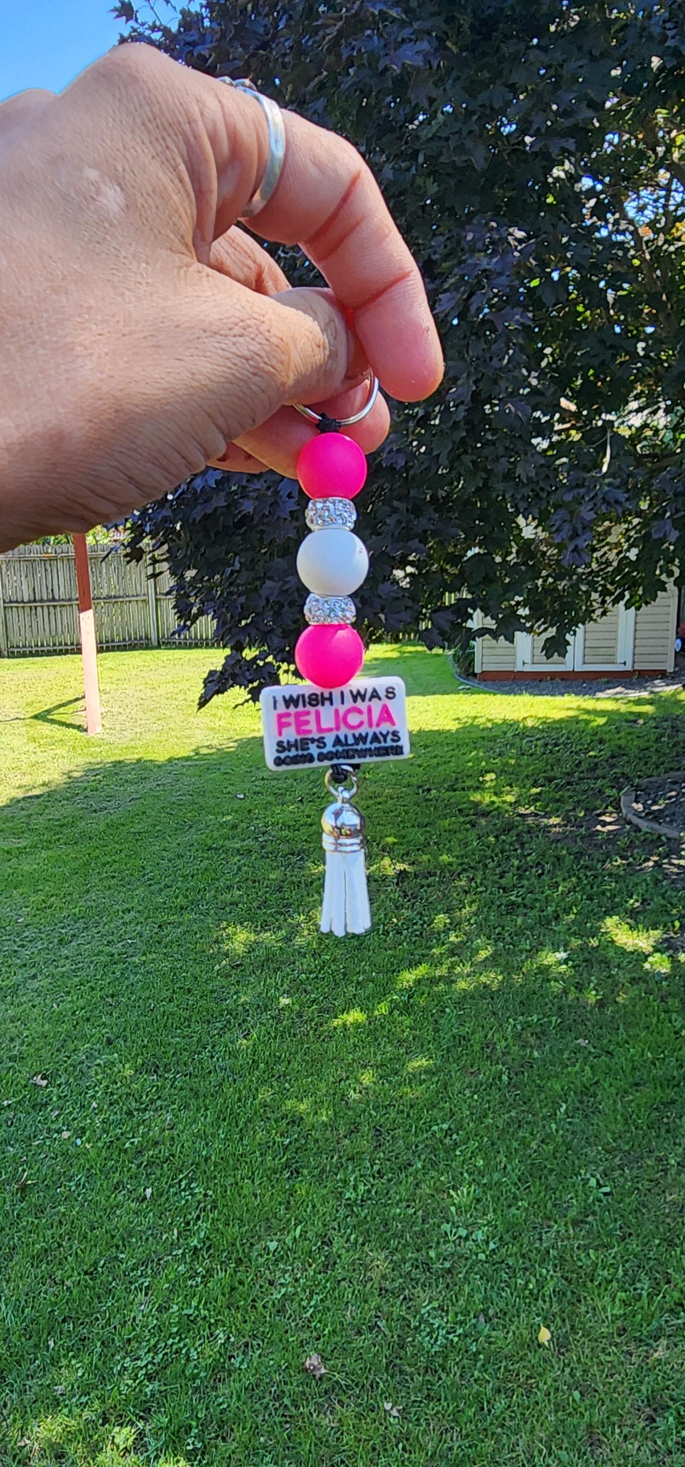 Funny Beaded Keychain: Sassy Handmade Bag Charm - I Wish I Was Felicia - Thumbnail 4
