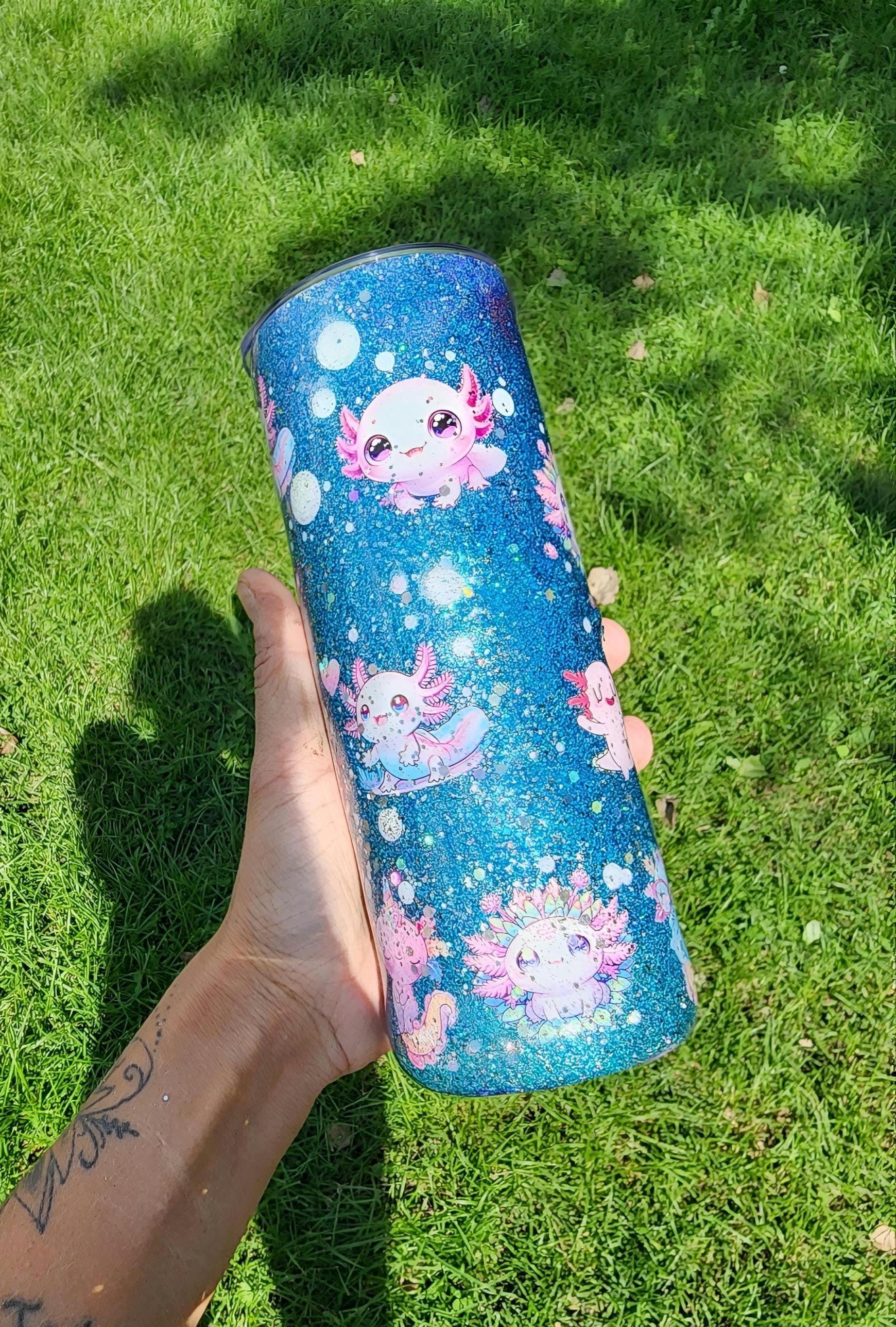 Kawaii Axolotl Tumbler: 20oz Stainless Steel Epoxy Cup - Thumbnail 3