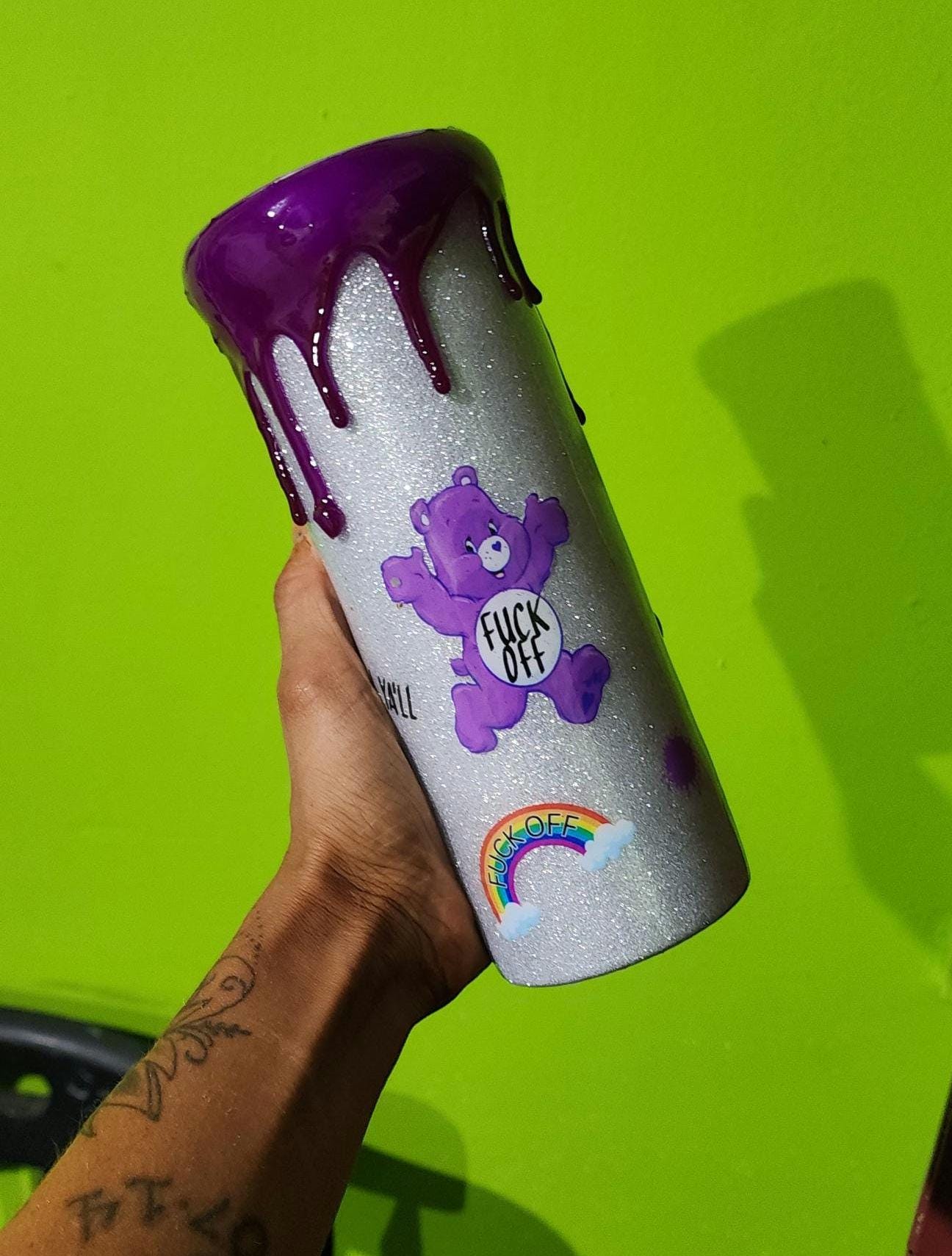 Purple Swear Bear Epoxy Tumbler: Snarky Glitter "Fuck Off" Cup - Thumbnail 7