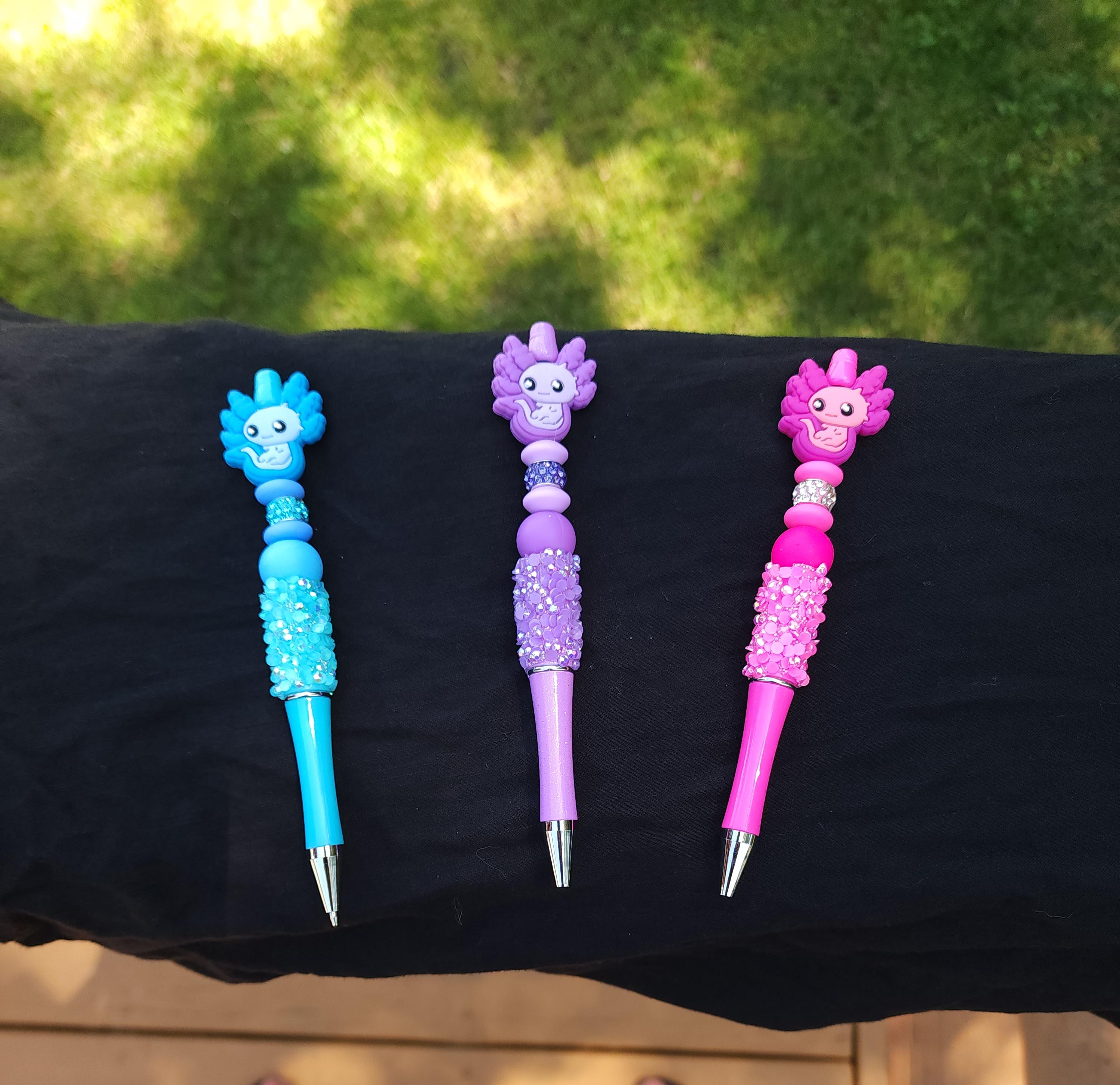 Sparkly Axolotl Beaded Pen: Kawaii School Stationery