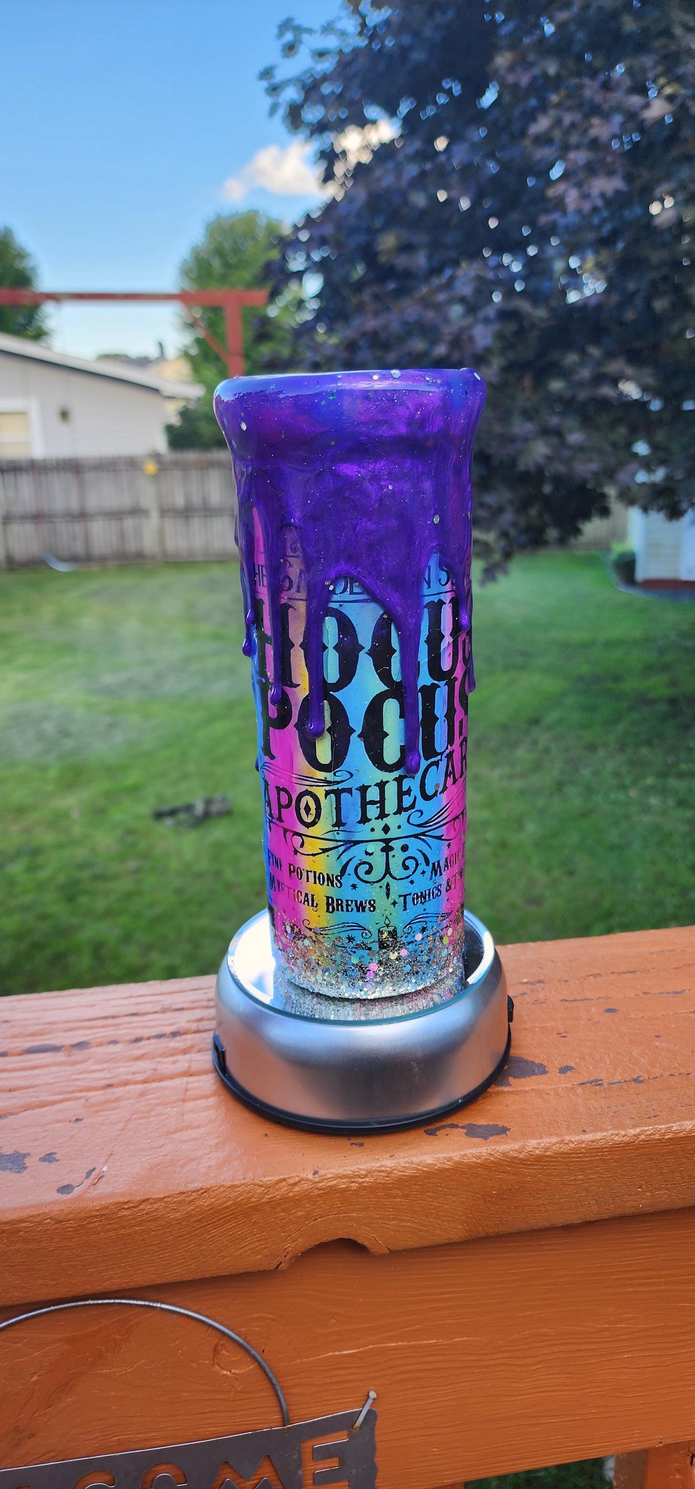 Spooky Season Epoxy Tumbler: Multicolored Bats & Glittery Halloween Cup - Thumbnail 3