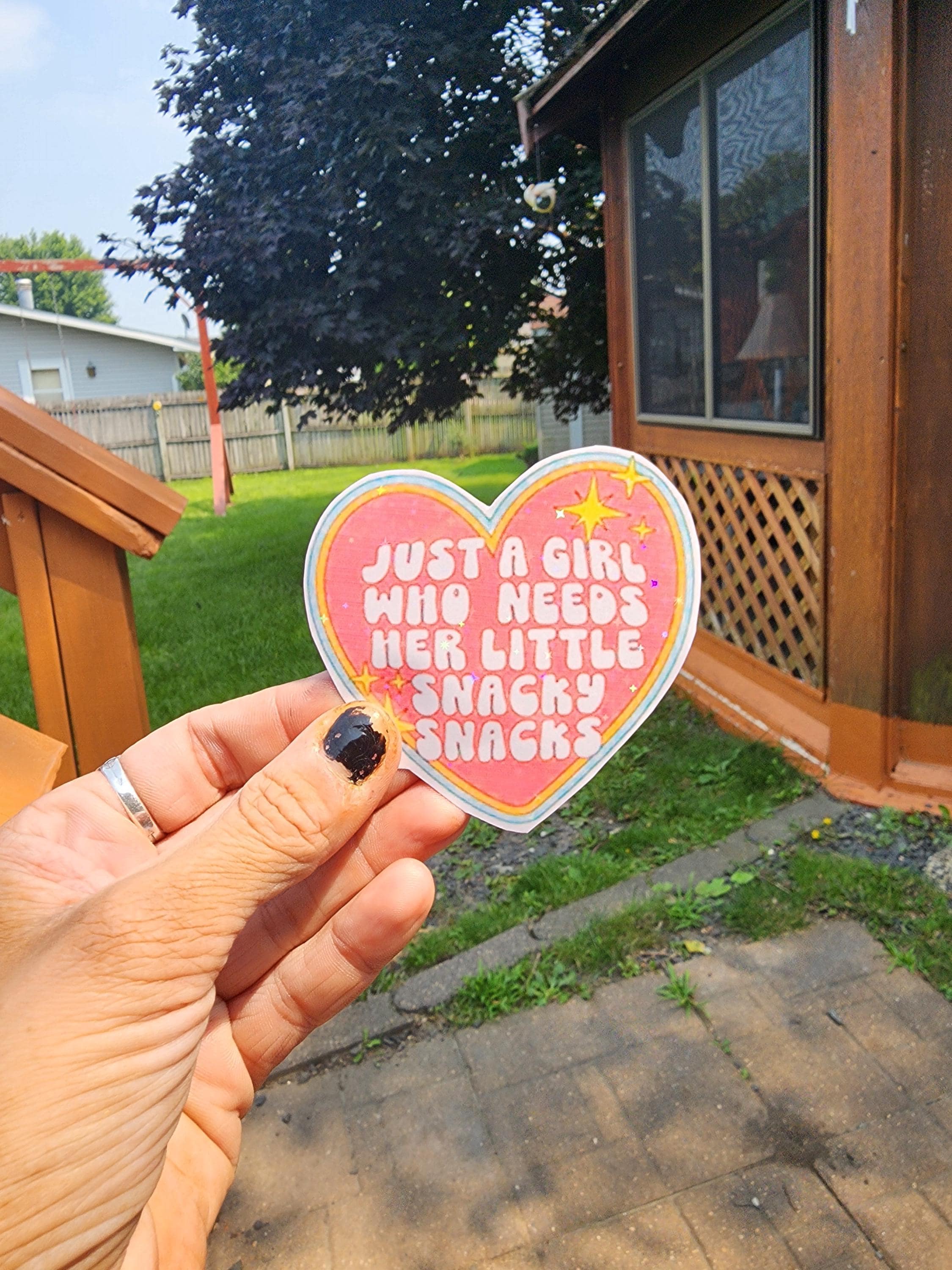 Just a Girl Who Needs Her Little Snacky Snacks – Heart Vinyl Sticker for Foodie Queens - Thumbnail 4