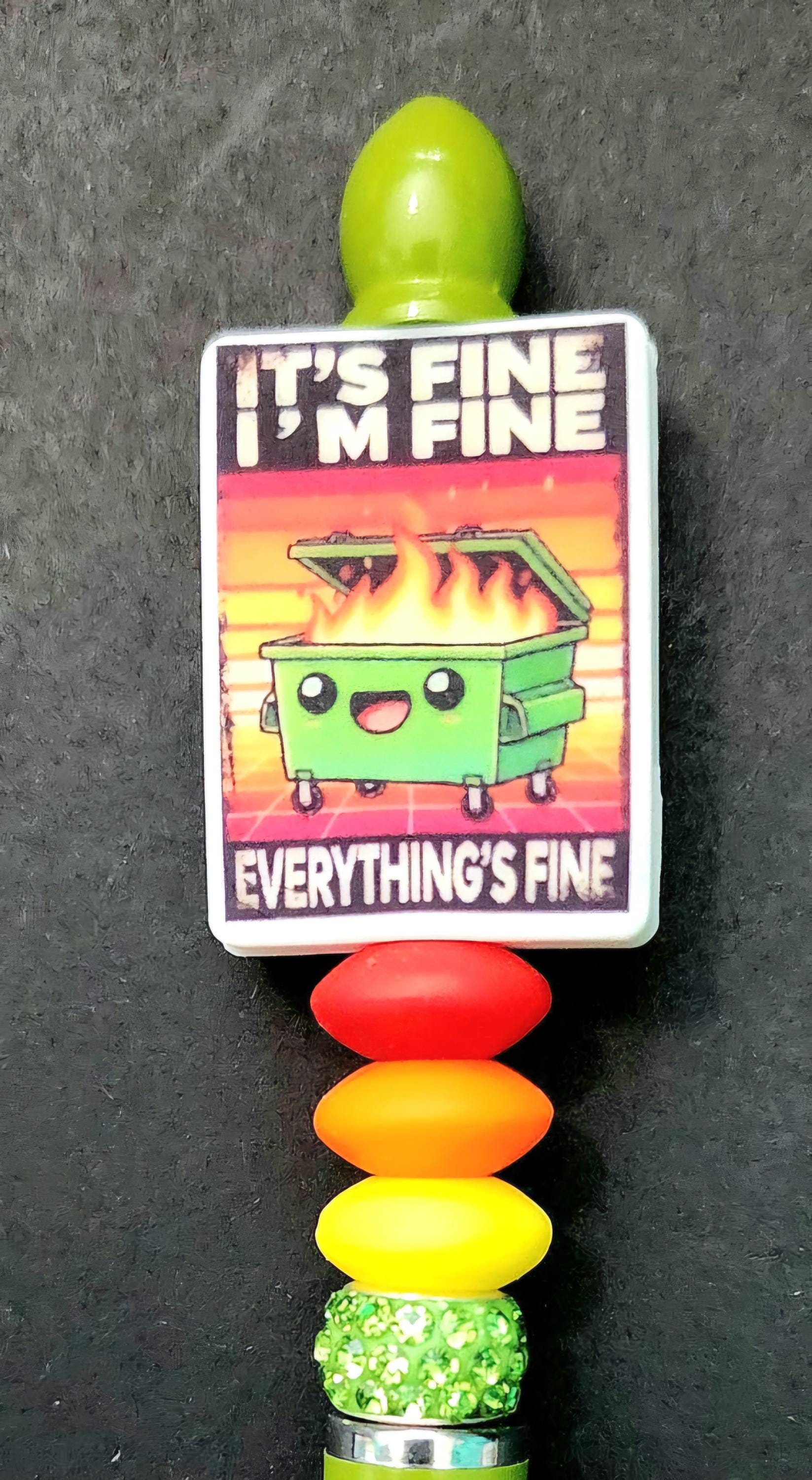Beaded Pen: "It's Fine" Dumpster Fire Design - Thumbnail 6