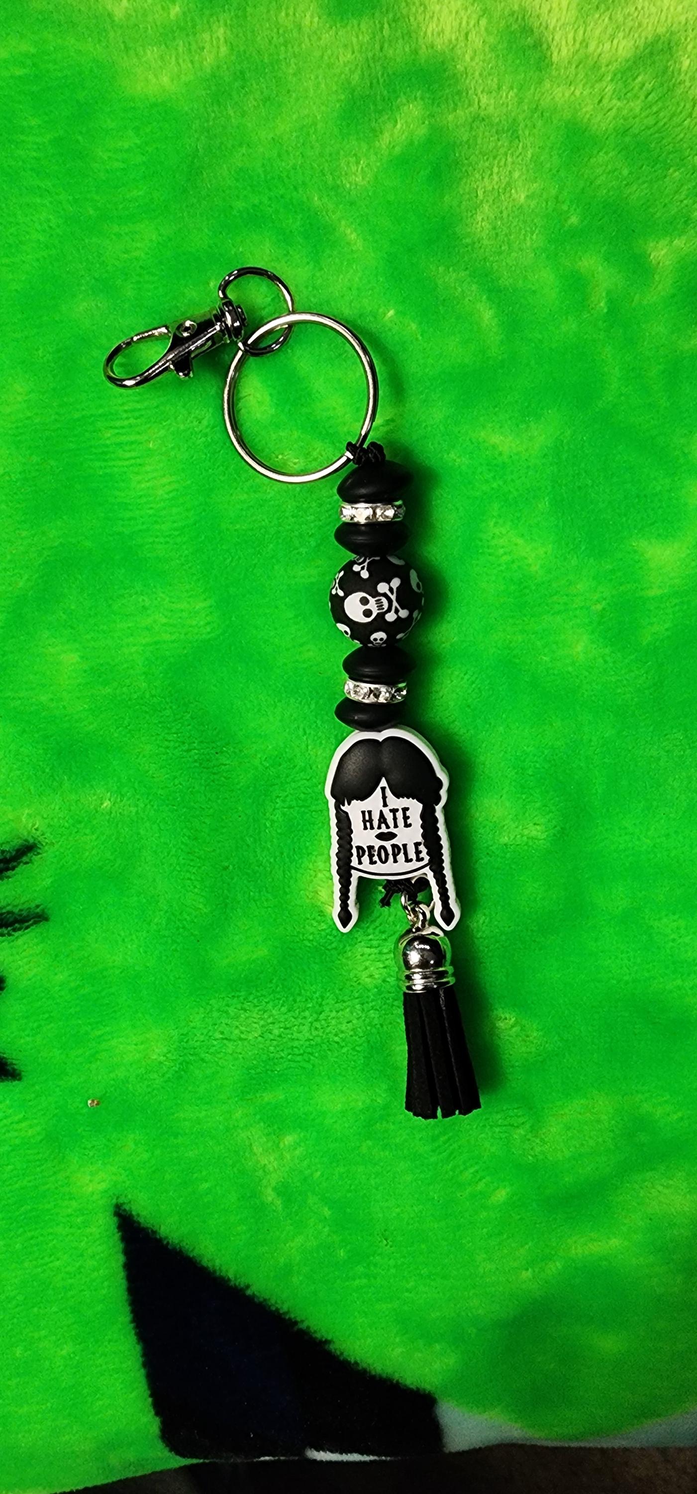 Wednesday Addams ‘I Hate People’ Beaded Keychain – Gothic Spooky Accessory, Creepy Cute Bag Charm,  Horror & Addams Family Fans - Thumbnail 5