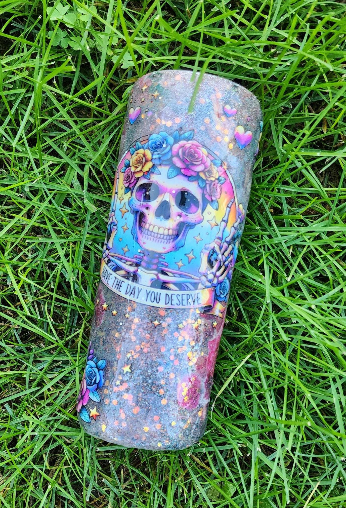 Skull & Rose Epoxy Tumbler: Gothic Floral Coffee Cup - Sarcastic Gift - Thumbnail 5
