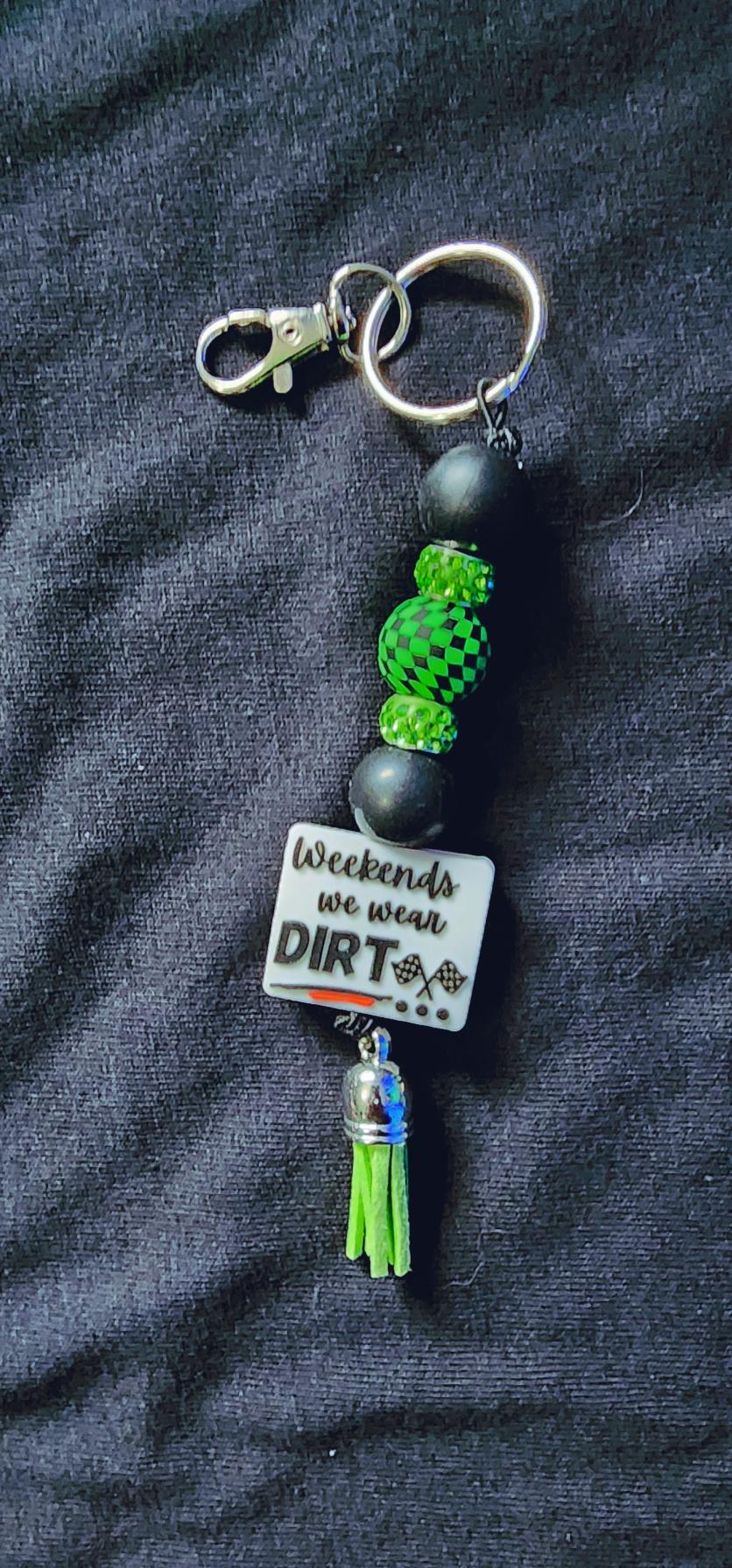 Keychain Racing Inspired Beaded Keychain with Checkered Flag - Weekends Are for Racing Gift for Car Lovers - Thumbnail 5
