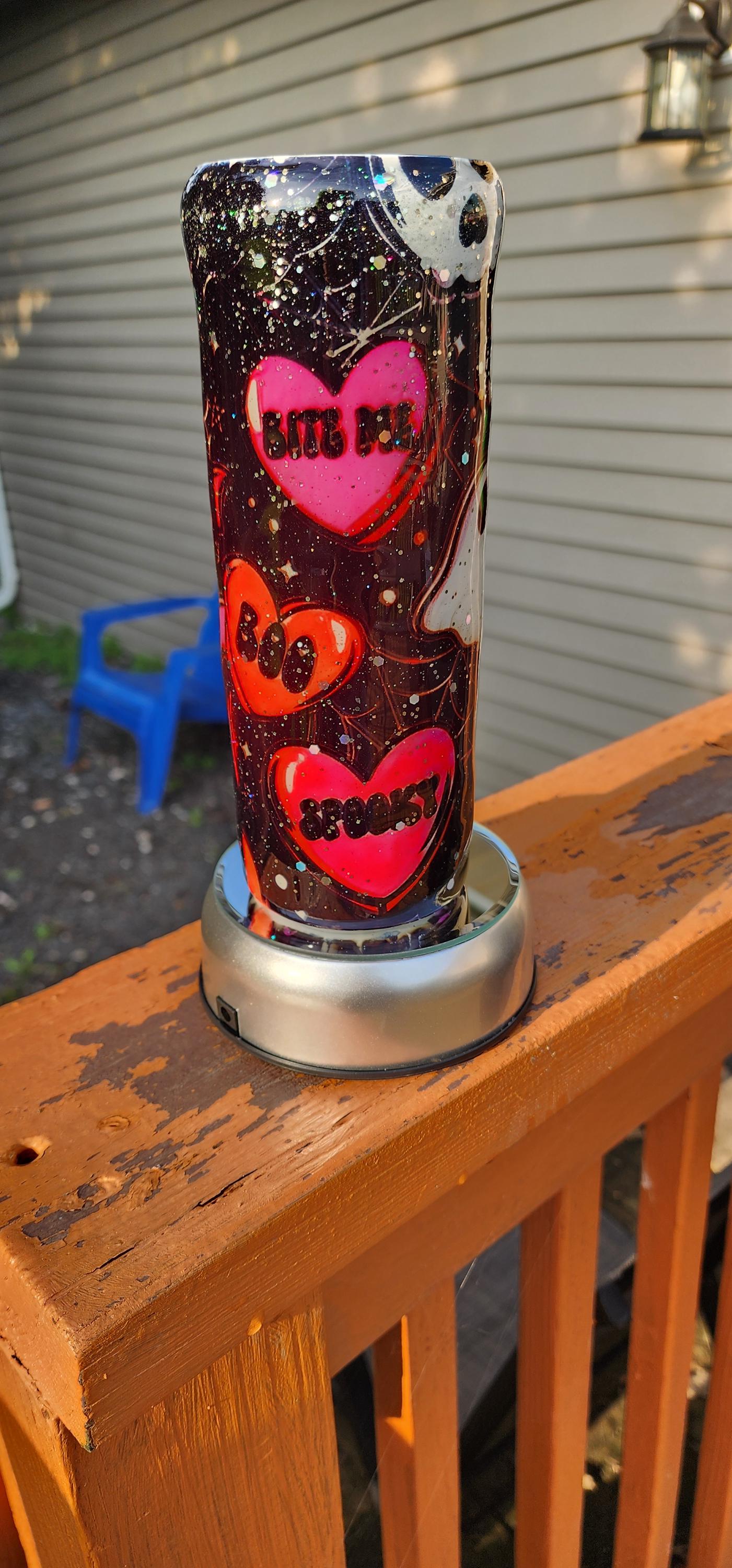 Skull & Heart Glitter Tumbler: Gothic Glam Stainless Steel Cup - Thumbnail 4