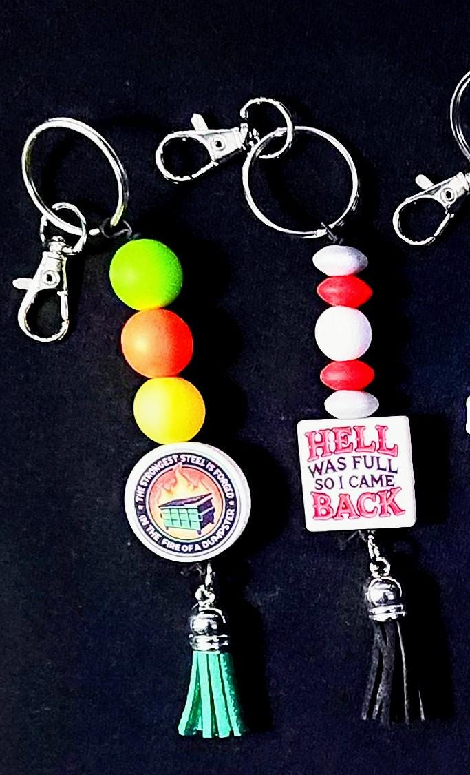 Sarcastic Humor Beaded Keychain: Colorful Pom Pom Lanyard - Thumbnail 5