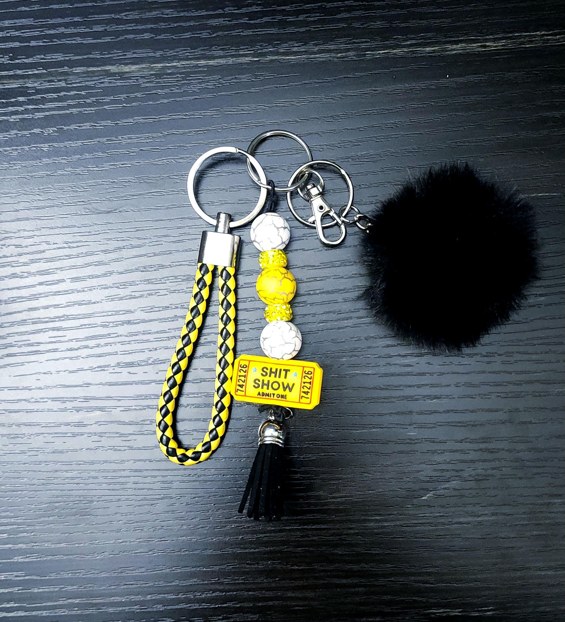 Pom Pom Keychain: Stylish Wrist Lanyard Keyring - Thumbnail 3